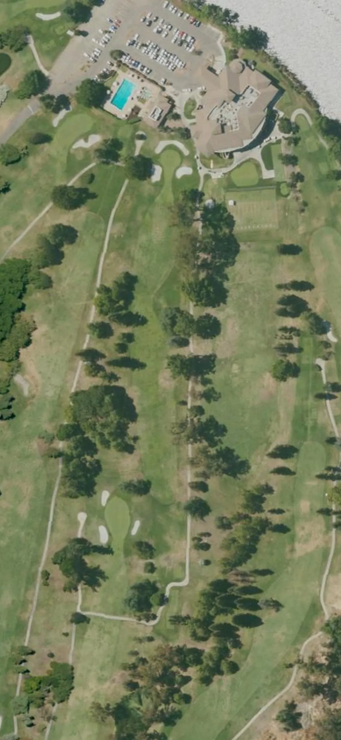 Stockton GCC hole 18 aerial preview, par 4, 396 yards