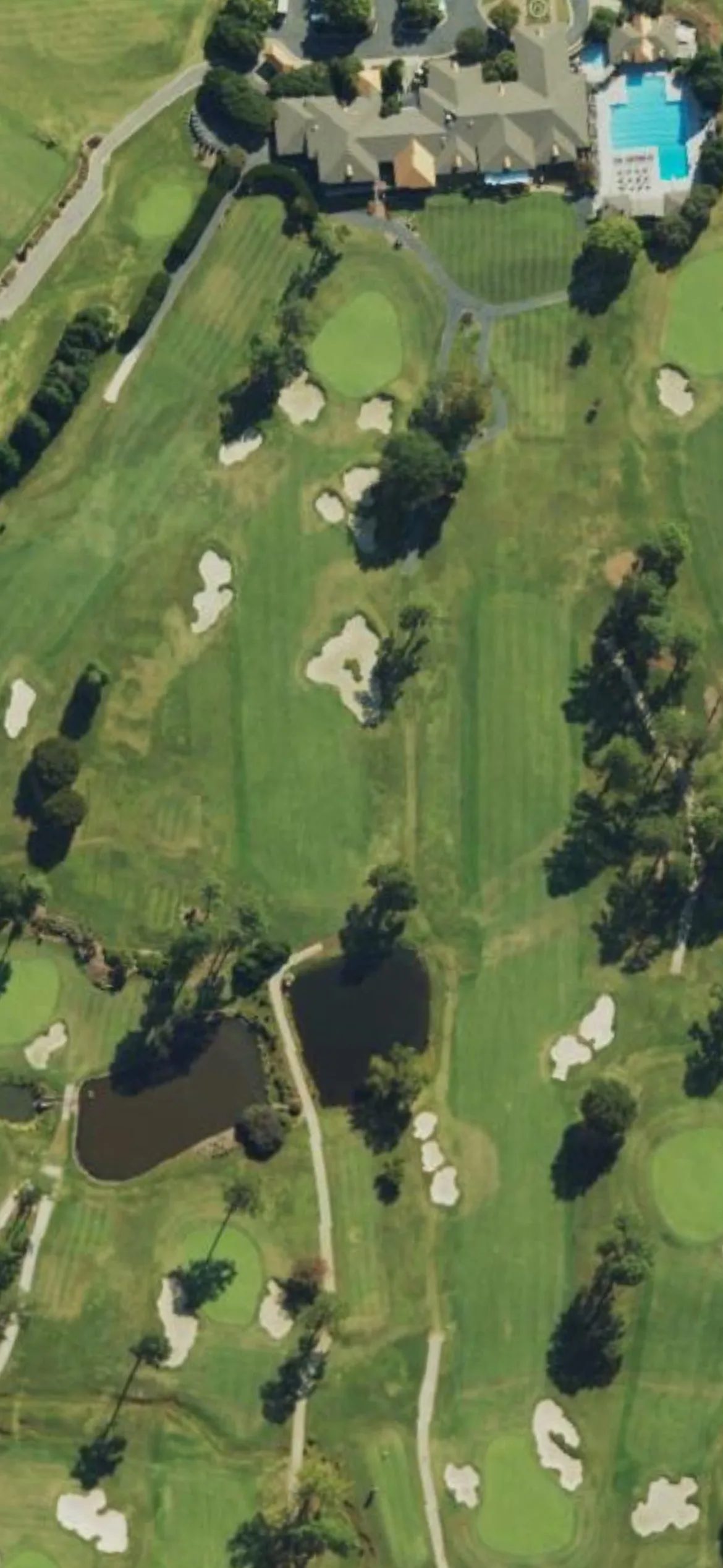 Raleigh CC hole 9 aerial preview, par 4, 321 yards