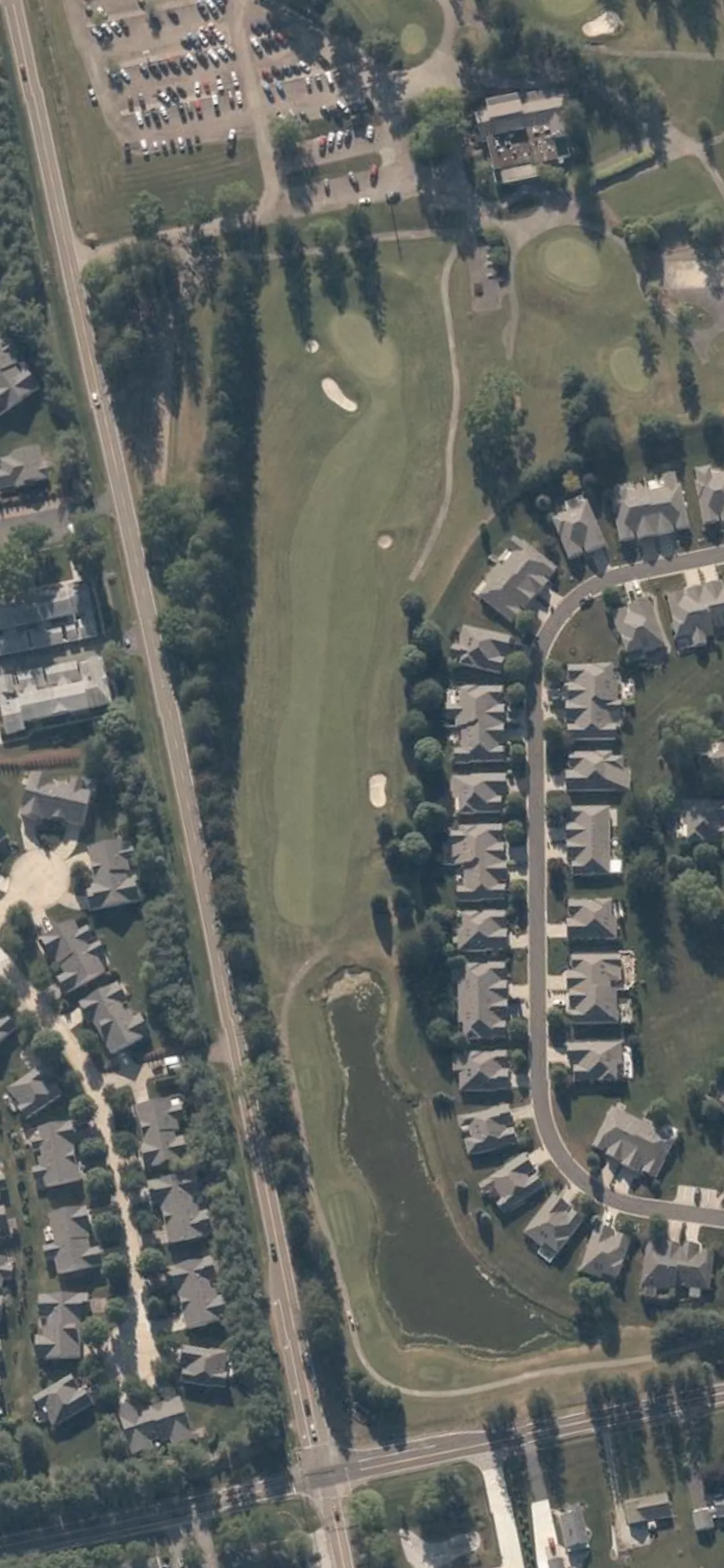 Mayfair Country Club hole 18 aerial preview, par 4, 440 yards