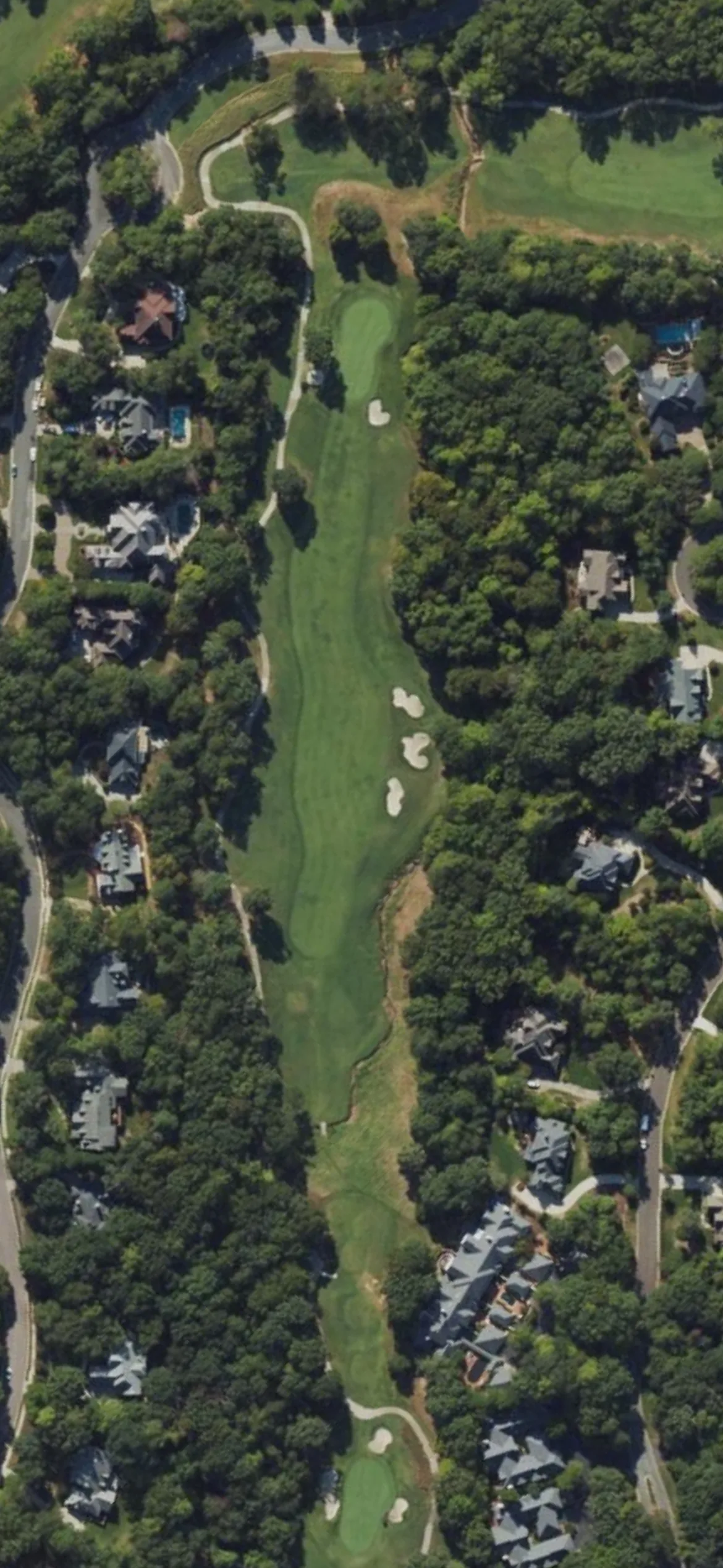 Treyburn CC hole 8 aerial preview, par 4, 445 yards