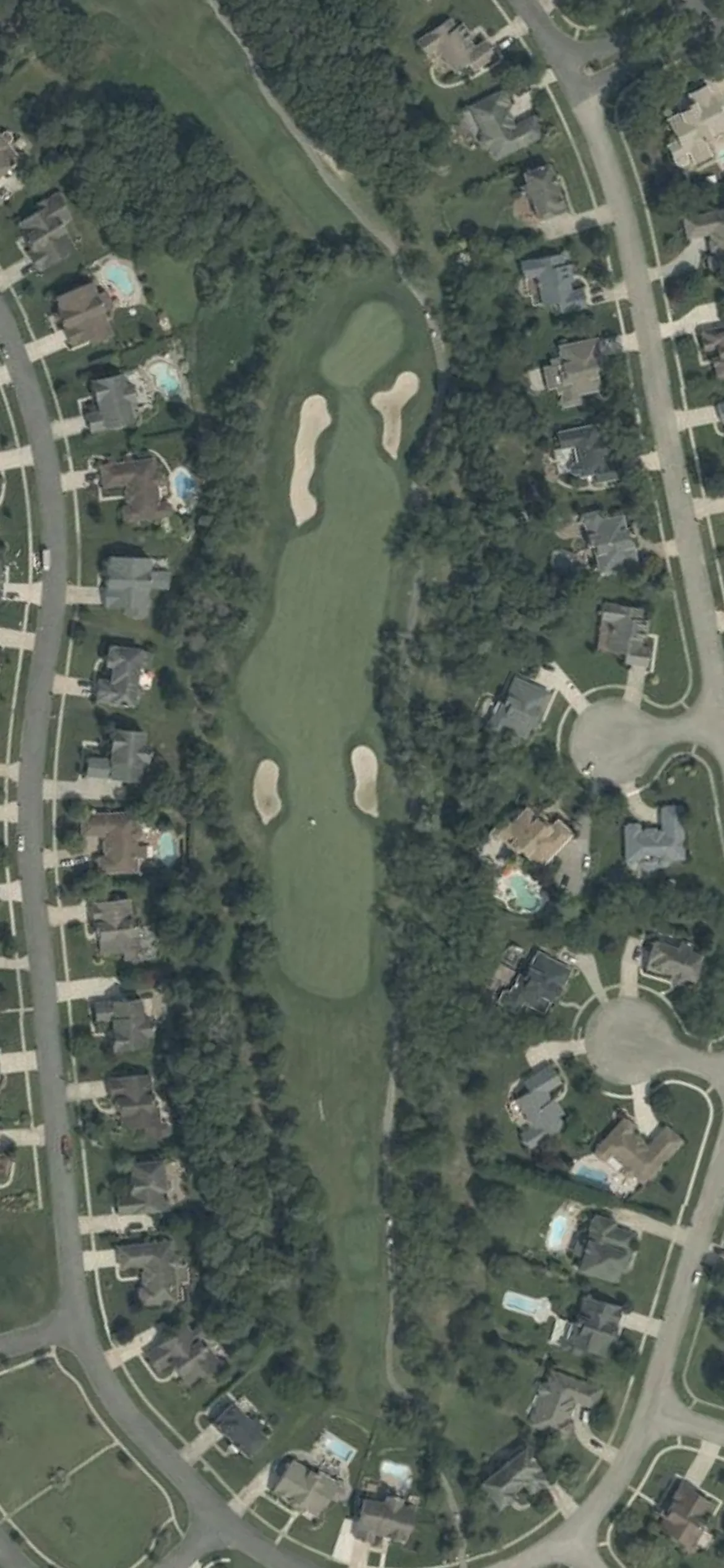 Harbor Pines GC hole 13 aerial preview, par 4, 398 yards