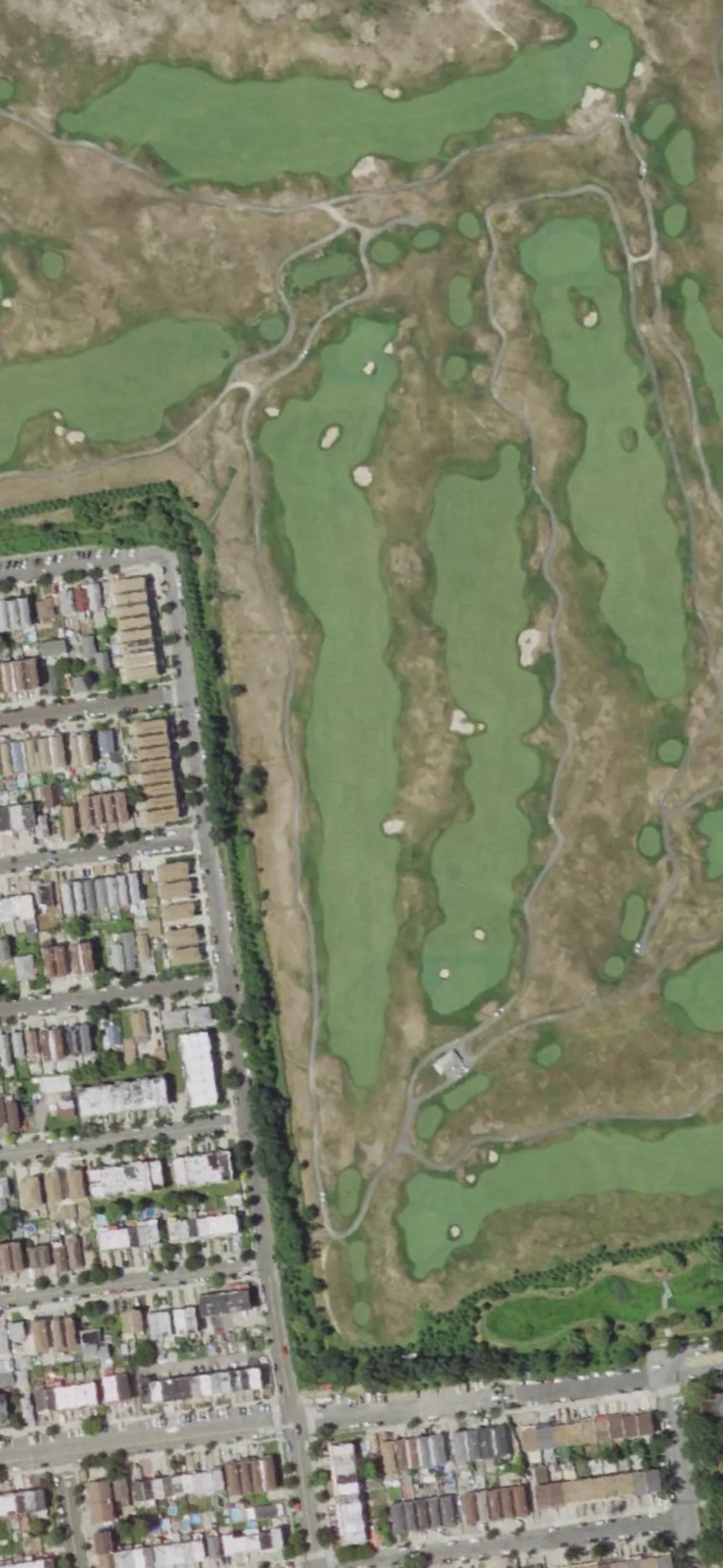 Bally's Golf Links at Ferry Point hole 15 aerial preview, par 5, 596 yards