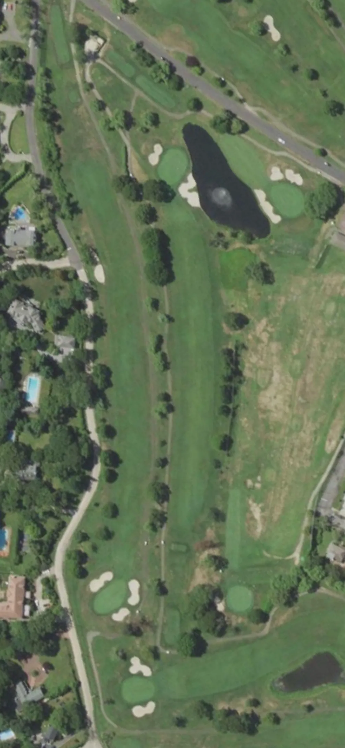 Lawrence Yacht & Country Club hole 8 aerial preview, par 4, 407 yards