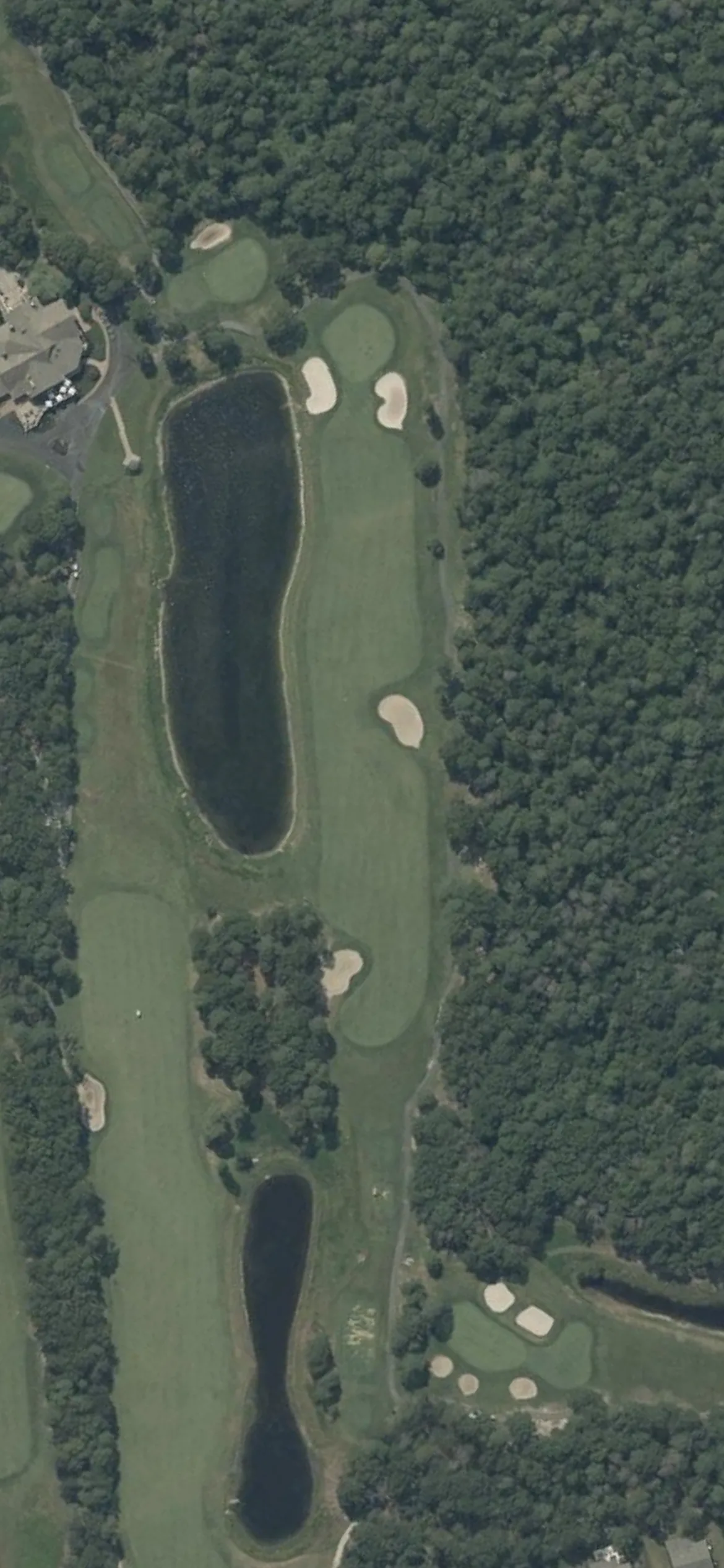 Harbor Pines GC hole 9 aerial preview, par 4, 452 yards