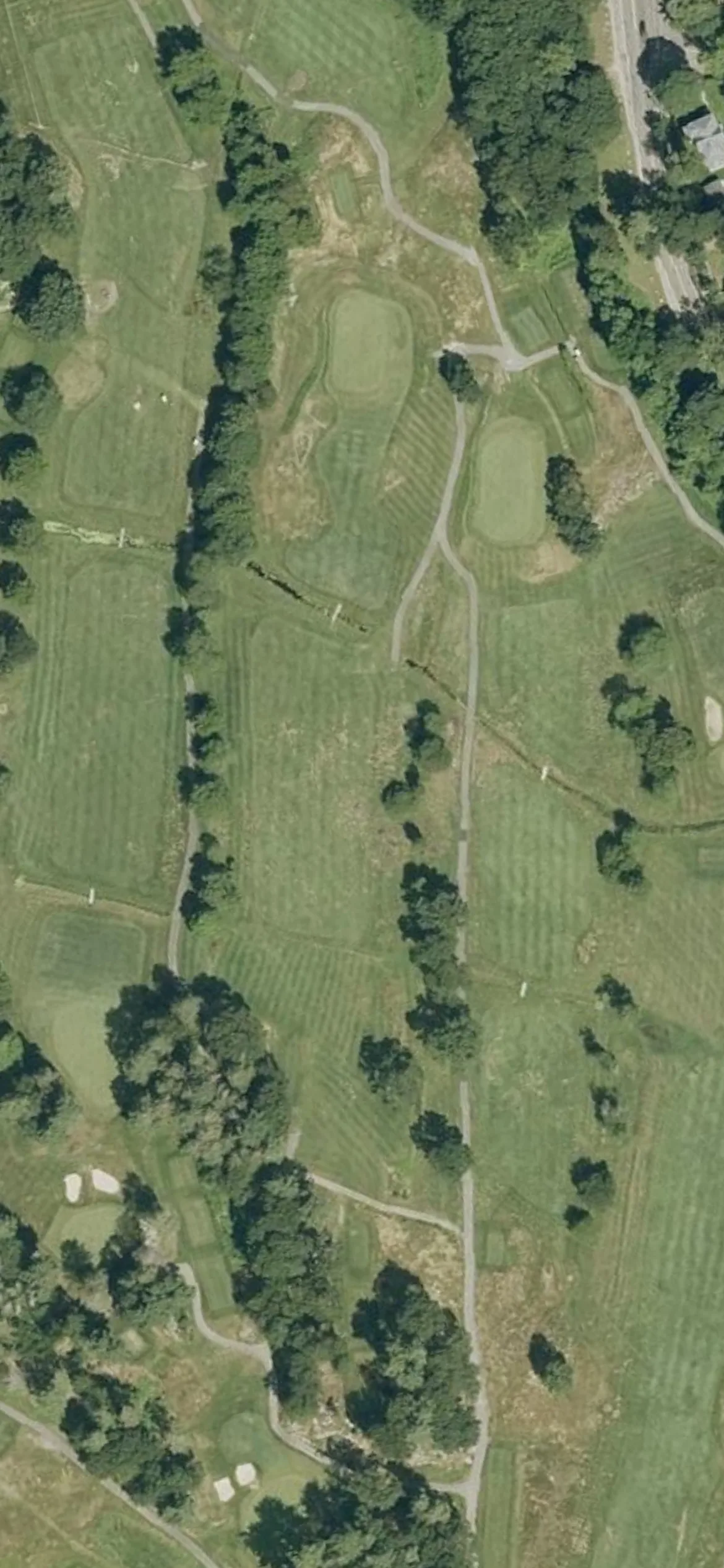 Brookline Golf Course hole 16 aerial preview, par 4, 387 yards