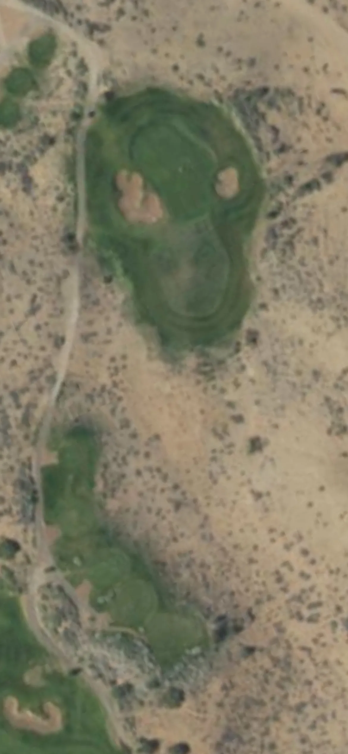 Twin Warriors GC hole 9 aerial preview, par 3, 208 yards