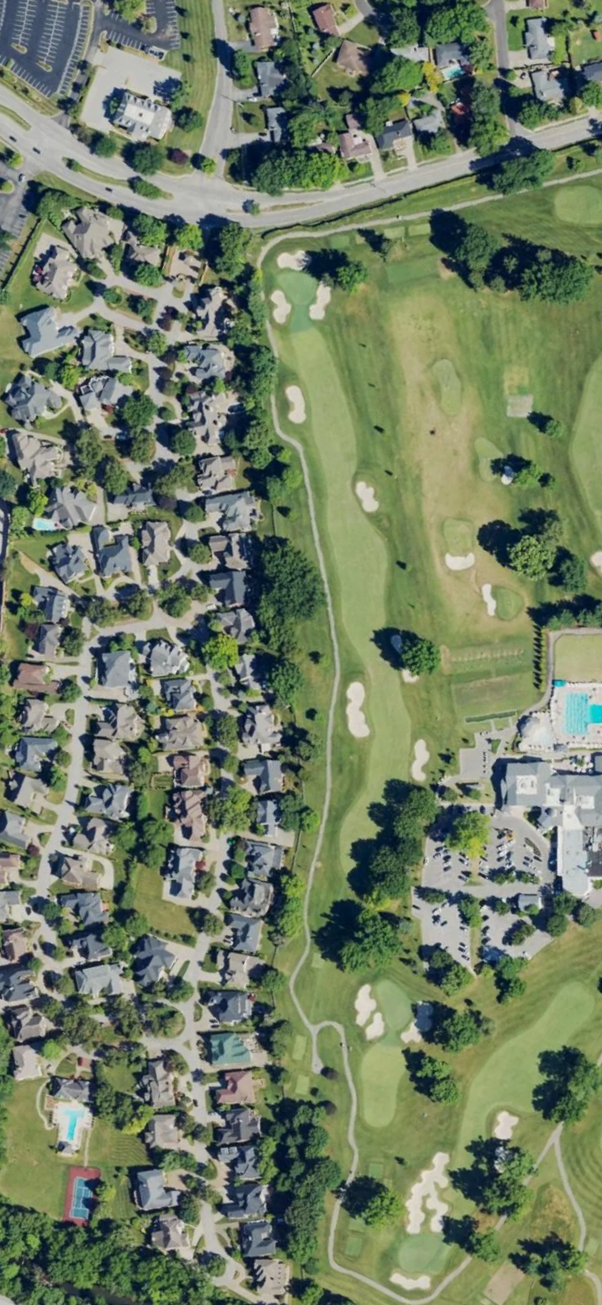 Big Spring Country Club hole 16 aerial preview, par 5, 574 yards