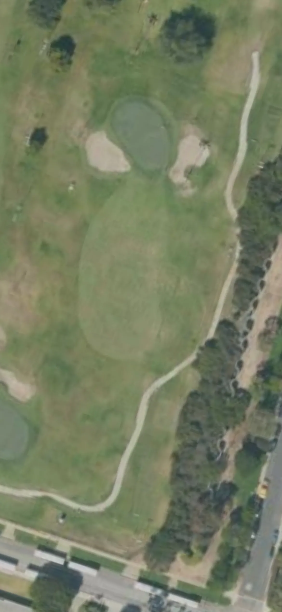Westchester Golf Course hole 16 aerial preview, par 3, 166 yards
