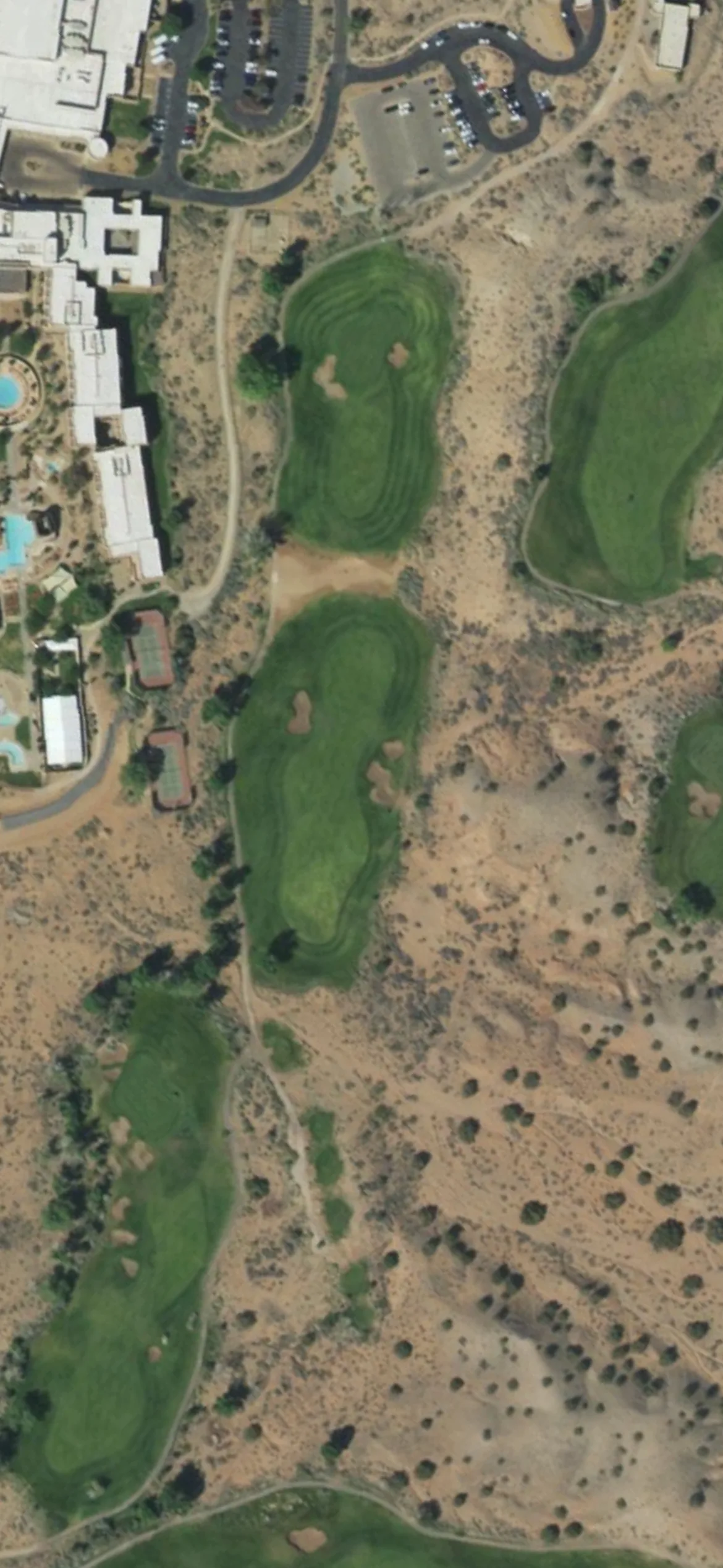 Twin Warriors GC hole 18 aerial preview, par 4, 488 yards