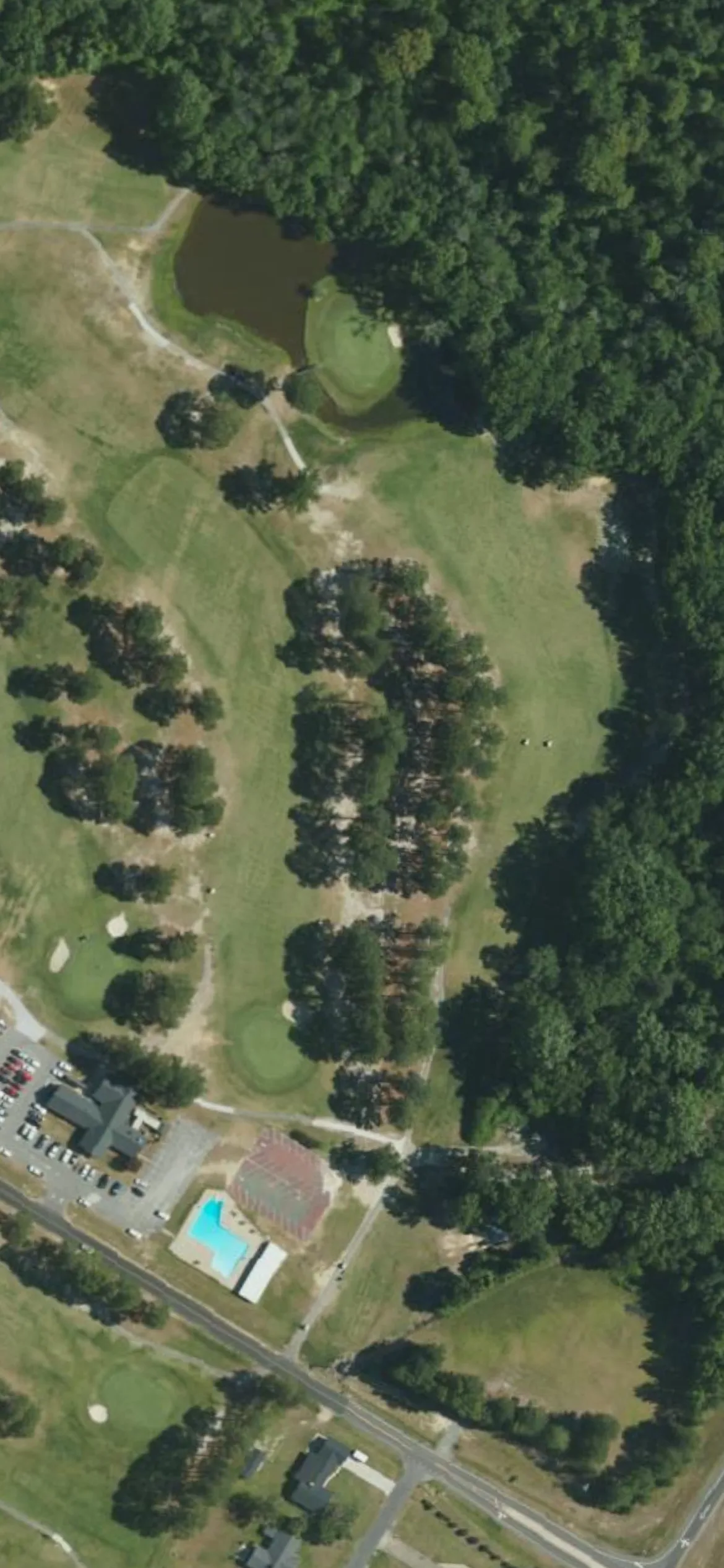 Southern Wayne CC hole 7 aerial preview, par 5, 448 yards