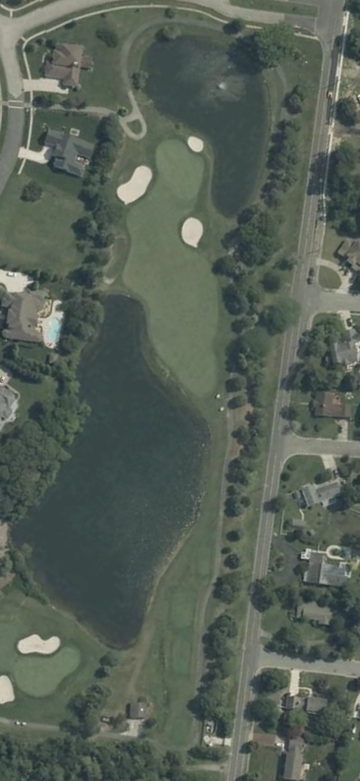 Harbor Pines GC hole 12 aerial preview, par 4, 336 yards