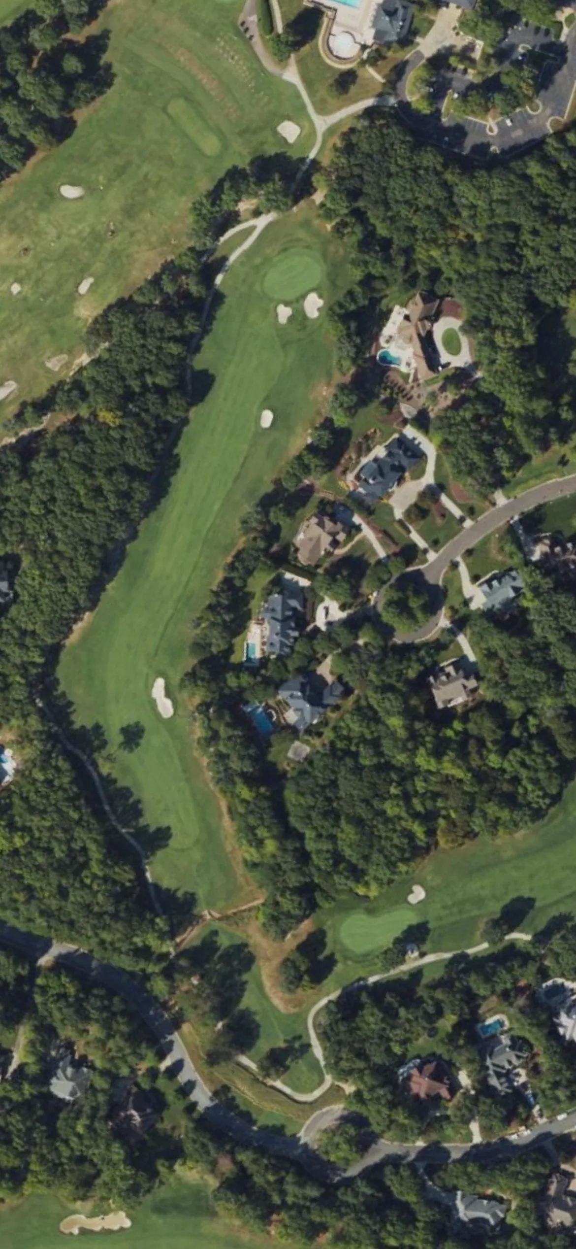 Treyburn CC hole 9 aerial preview, par 5, 502 yards