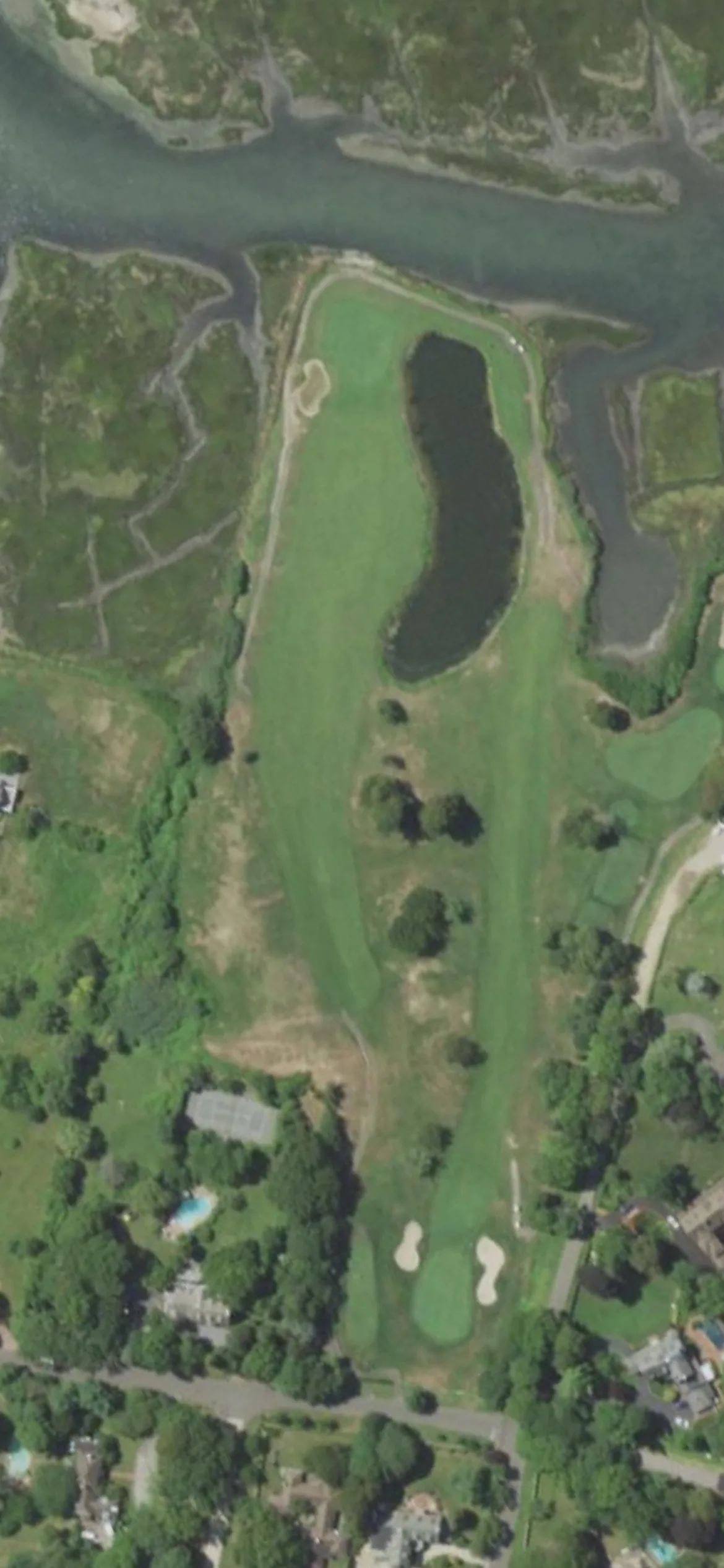 Lawrence Yacht & Country Club hole 12 aerial preview, par 4, 388 yards