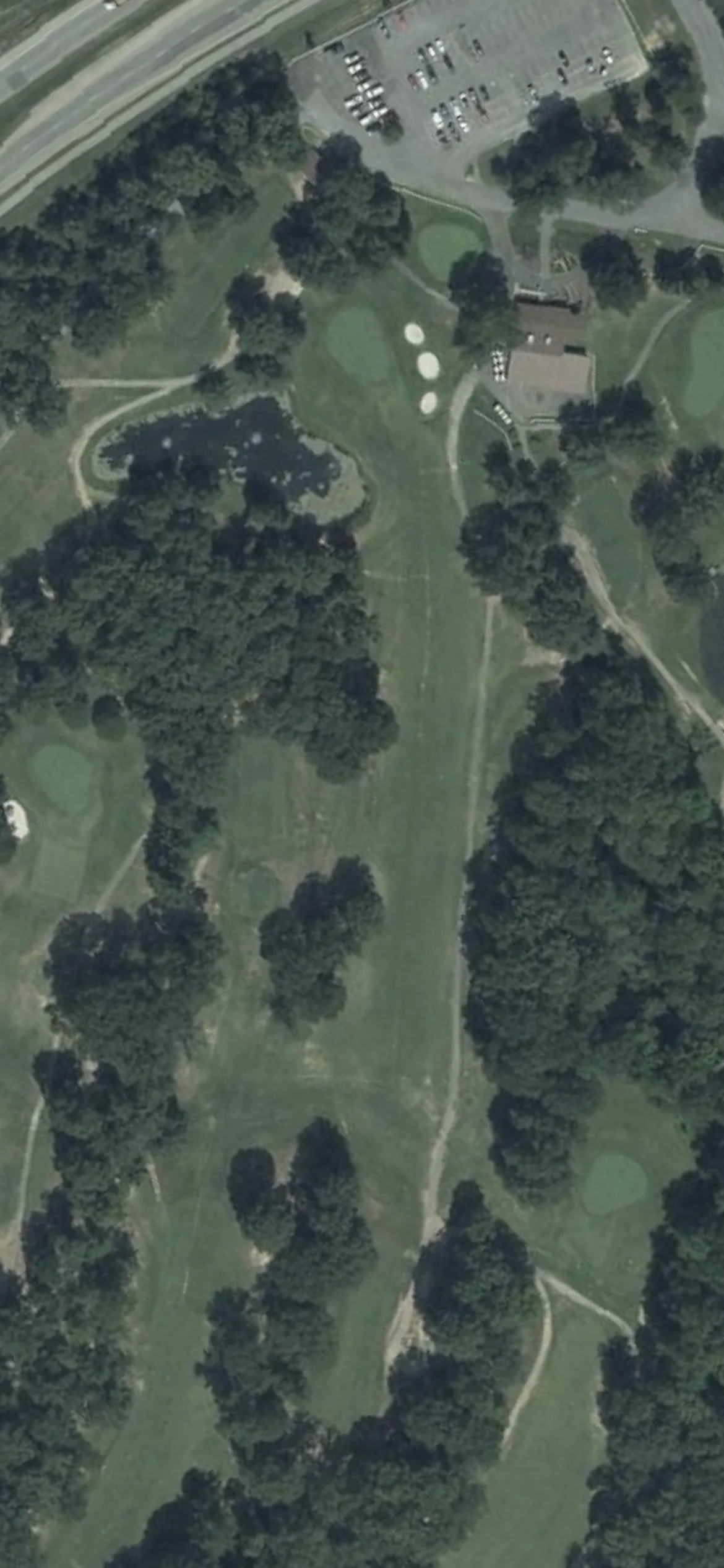 White Plains Golf Course hole 9 aerial preview, par 4, 350 yards