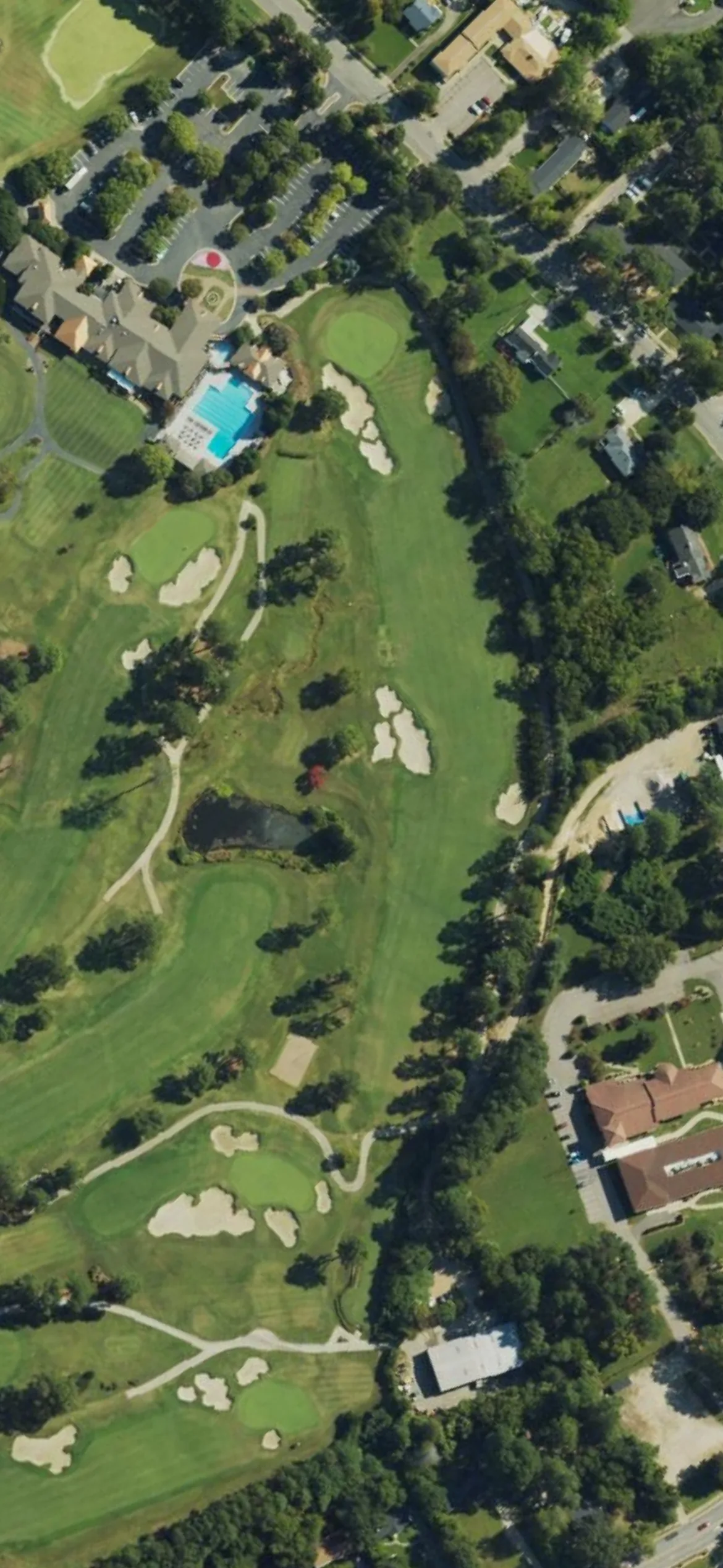 Raleigh CC hole 18 aerial preview, par 4, 482 yards