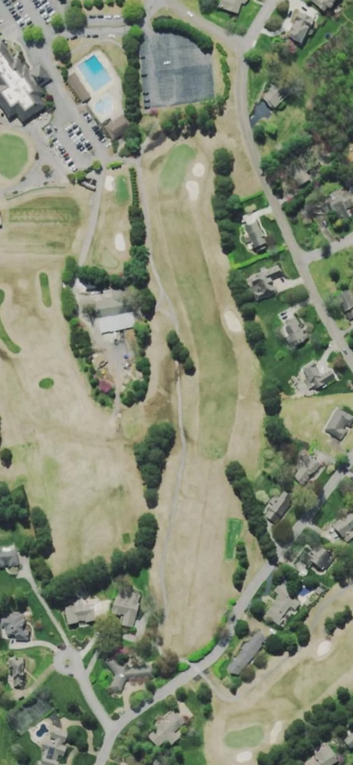 Fox Den Country Club hole 9 aerial preview, par 4, 421 yards
