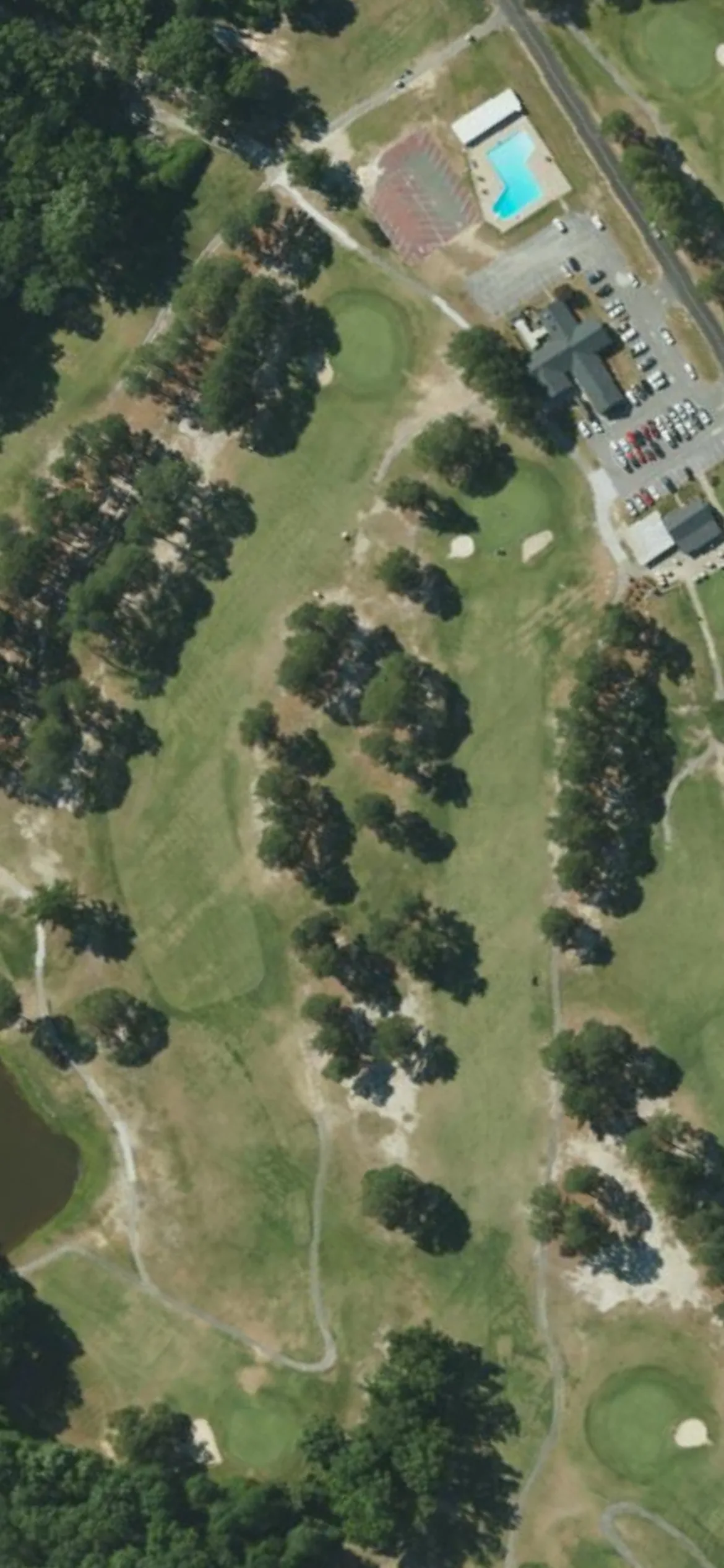 Southern Wayne CC hole 9 aerial preview, par 4, 394 yards