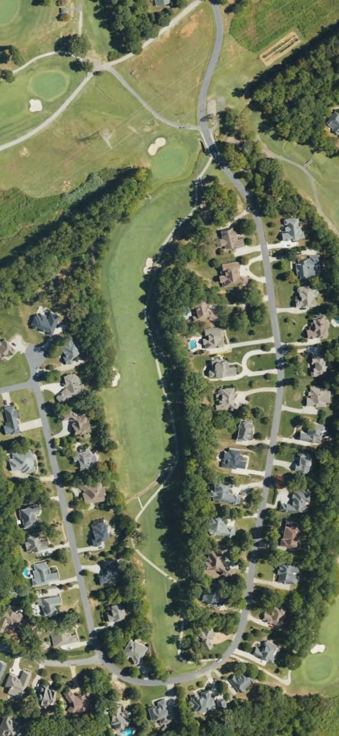 Cowans Ford CC hole 15 aerial preview, par 5, 550 yards