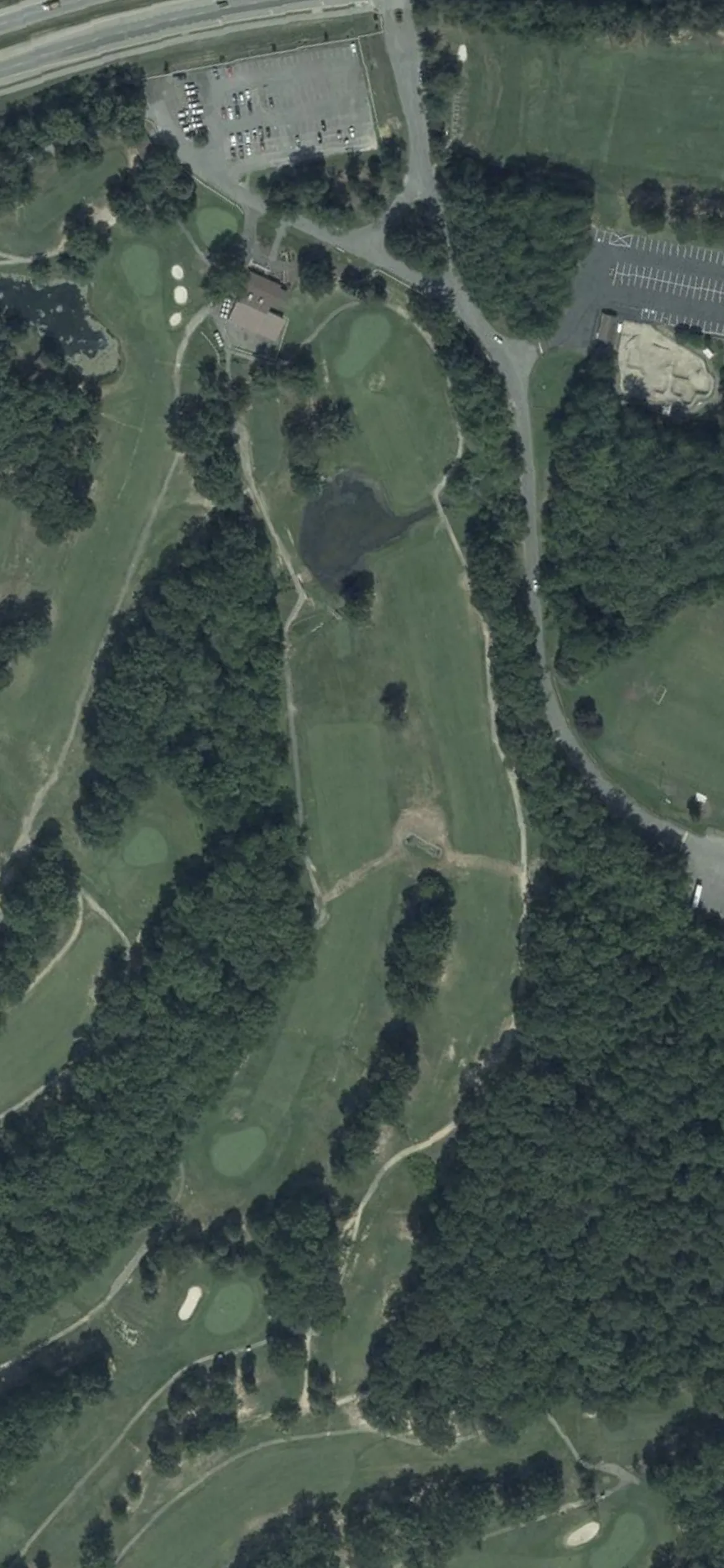 White Plains Golf Course hole 18 aerial preview, par 5, 521 yards