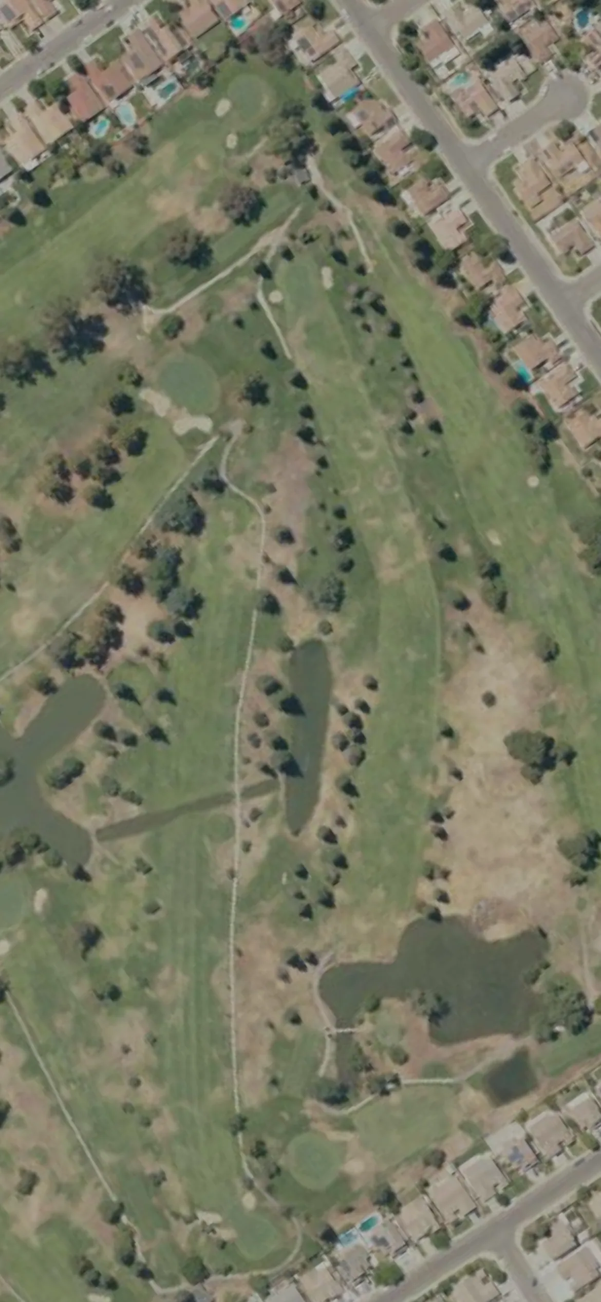 Rancho Del Rey GC hole 15 aerial preview, par 4, 448 yards