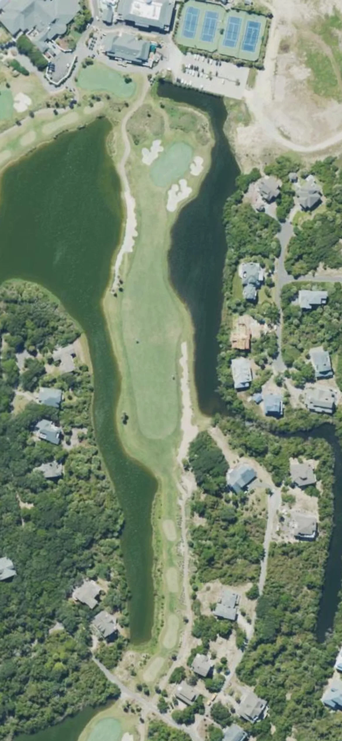 Bald Head Island Club hole 9 aerial preview, par 4, 427 yards