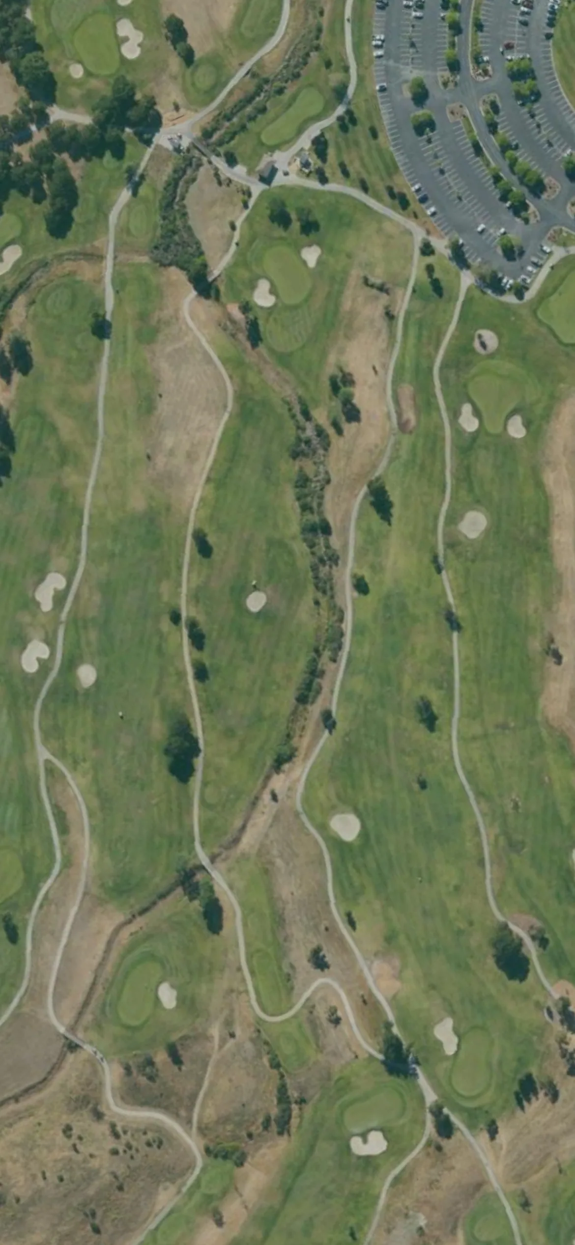 Coyote Creek GC - Valley hole 9 aerial preview, par 4, 440 yards