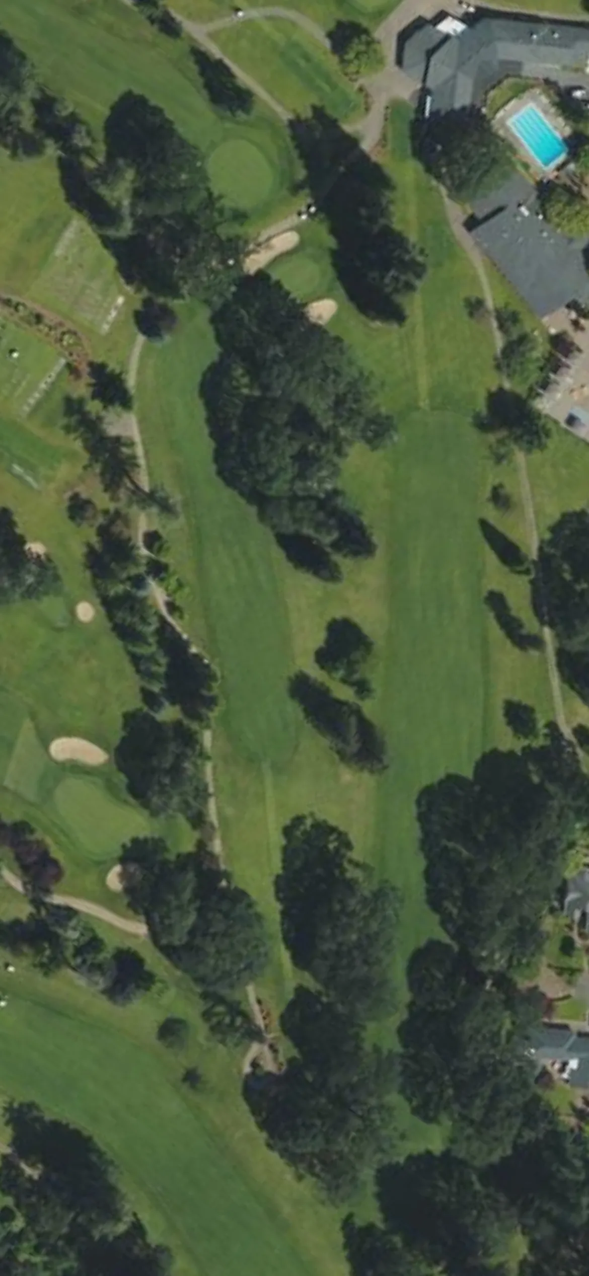 Corvallis Club hole 9 aerial preview, par 4, 282 yards