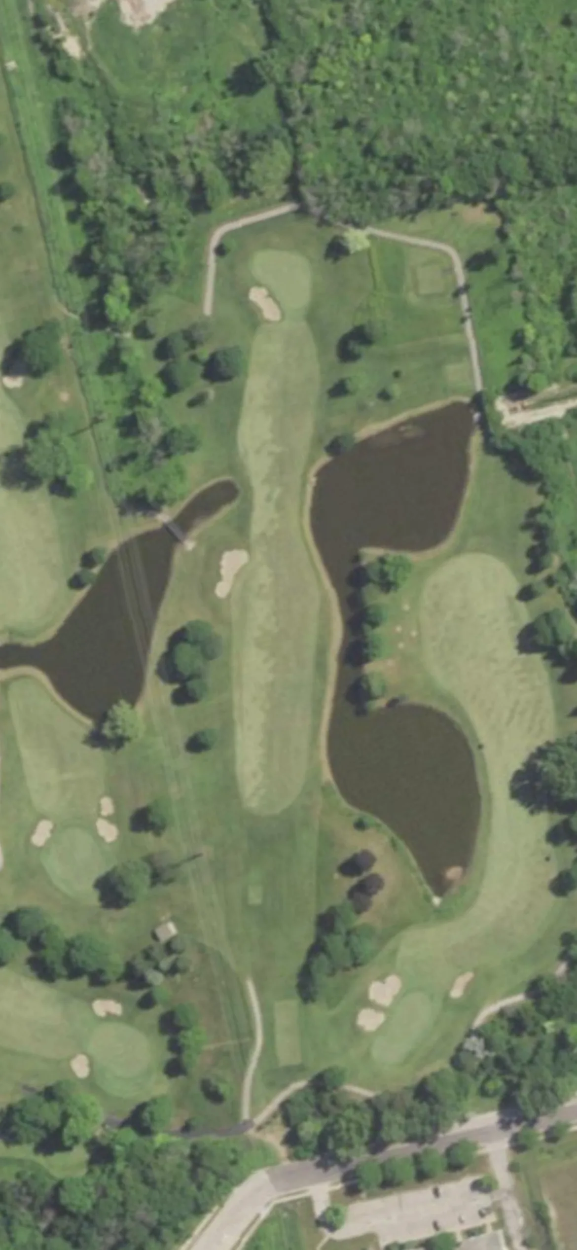The Wisconsin Country Club hole 13 aerial preview, par 4, 378 yards