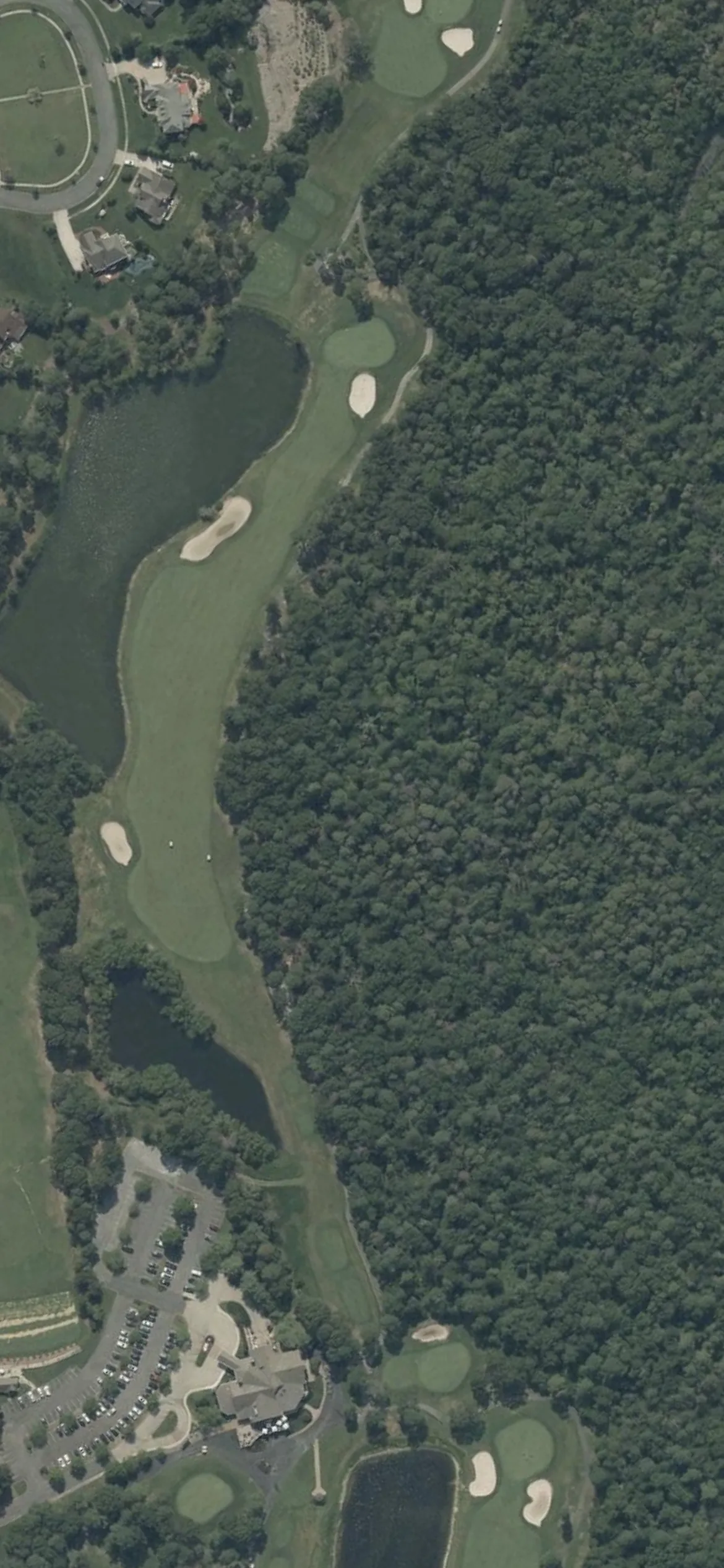 Harbor Pines GC hole 10 aerial preview, par 5, 530 yards