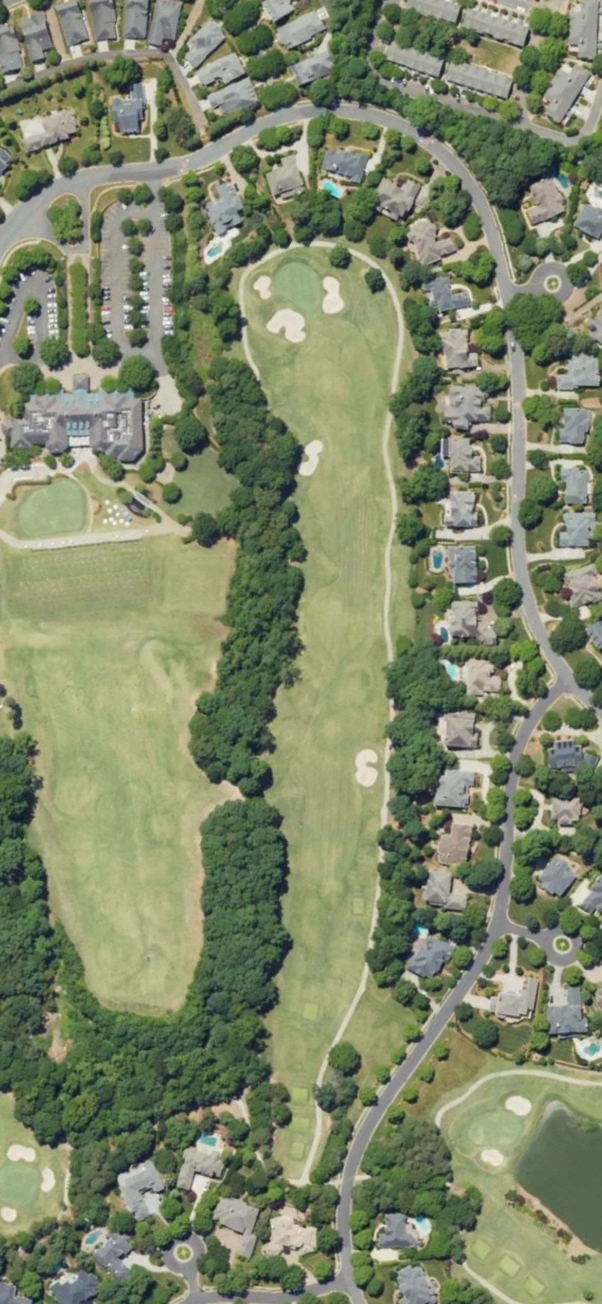 Ballantyne CC hole 18 aerial preview, par 5, 562 yards