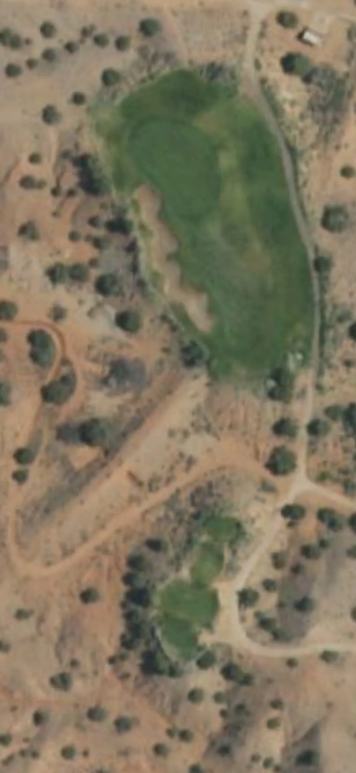 Twin Warriors GC hole 13 aerial preview, par 3, 186 yards