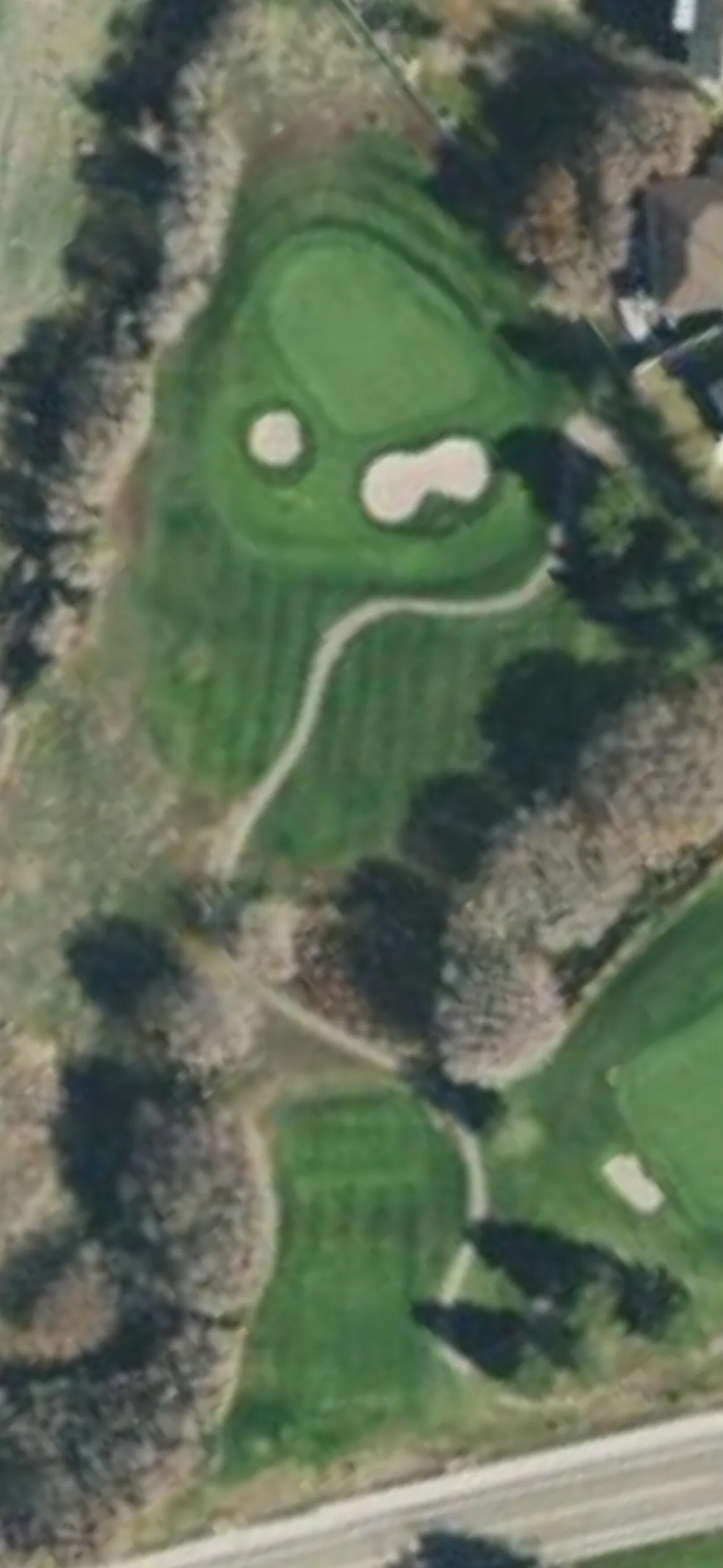 Glenmoor GC hole 13 aerial preview, par 3, 150 yards