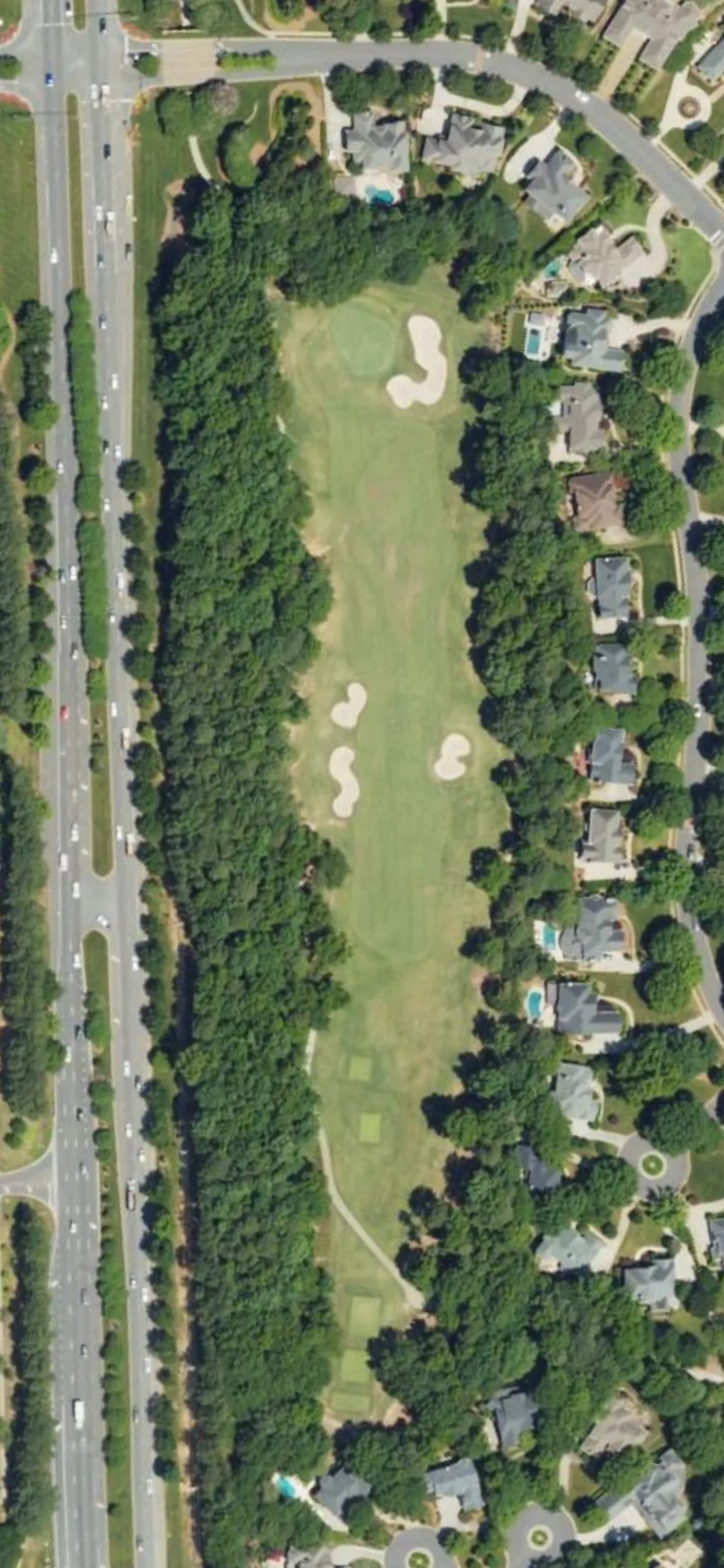 Ballantyne CC hole 9 aerial preview, par 4, 417 yards