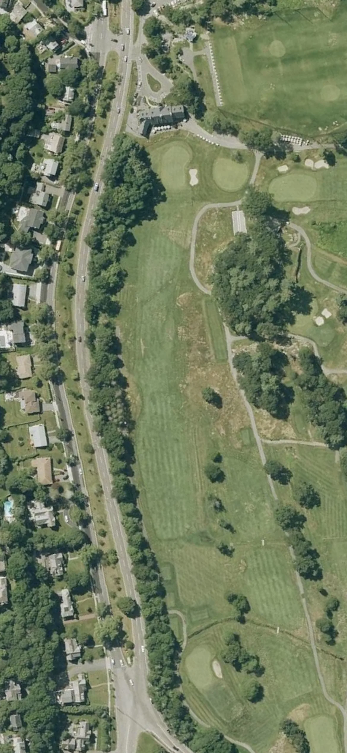 Brookline Golf Course hole 18 aerial preview, par 4, 420 yards