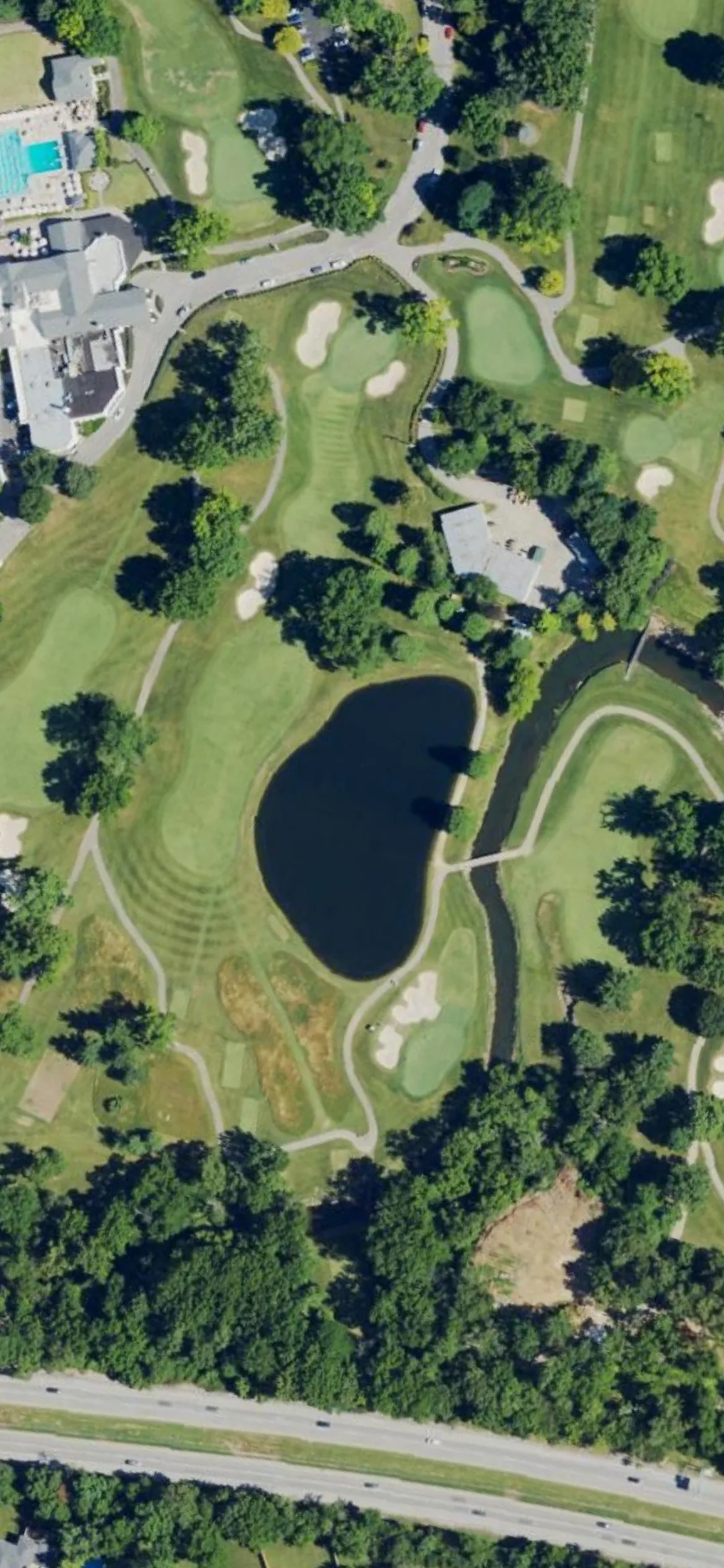 Big Spring Country Club hole 13 aerial preview, par 4, 420 yards