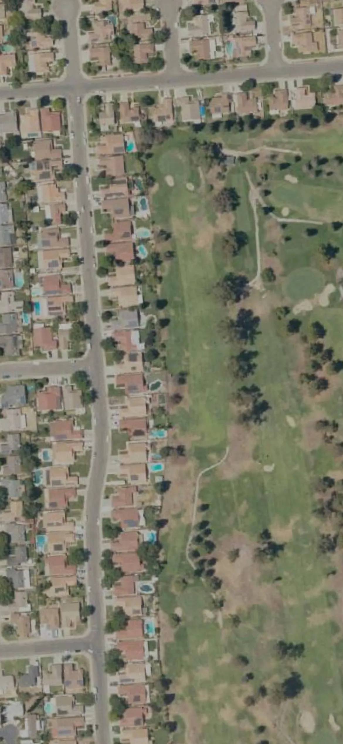 Rancho Del Rey GC hole 12 aerial preview, par 4, 420 yards