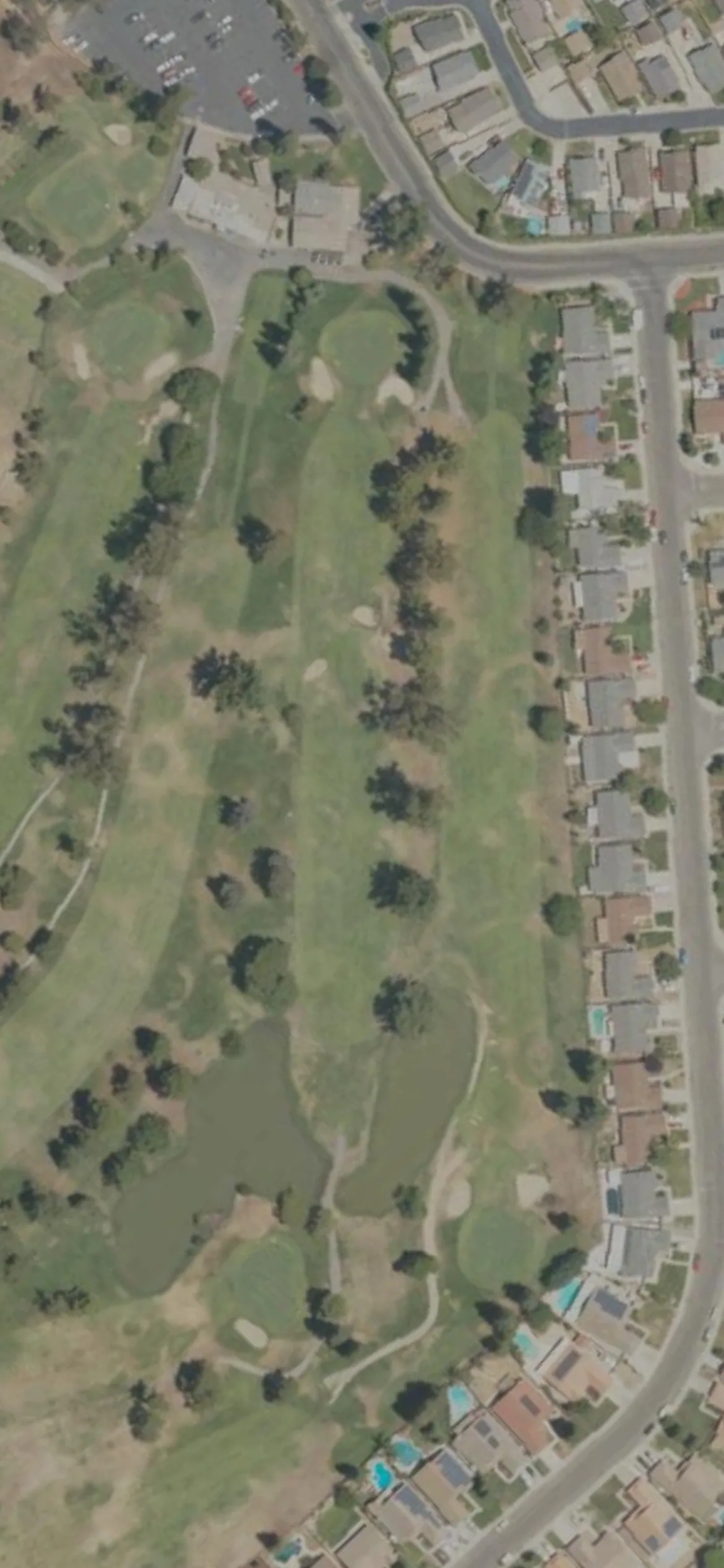 Rancho Del Rey GC hole 18 aerial preview, par 4, 364 yards