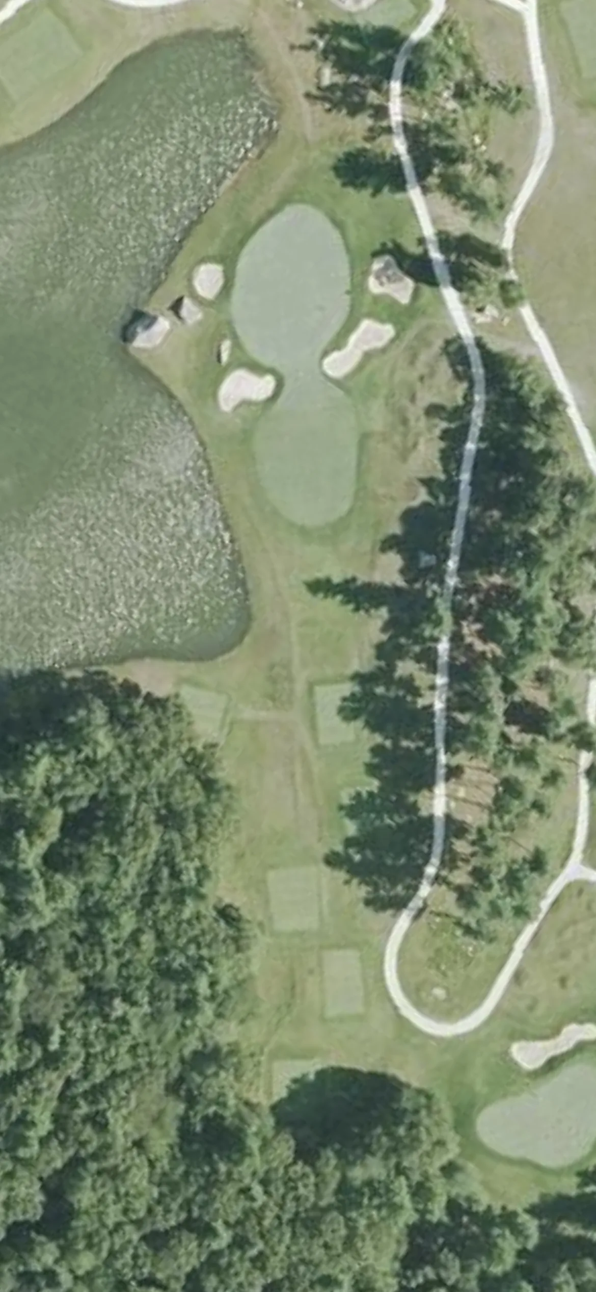 Bay Club at Mattapoisett hole 9 aerial preview, par 3, 221 yards