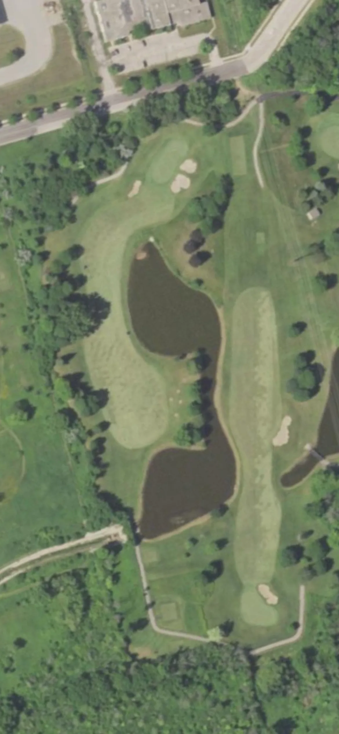 The Wisconsin Country Club hole 14 aerial preview, par 4, 406 yards