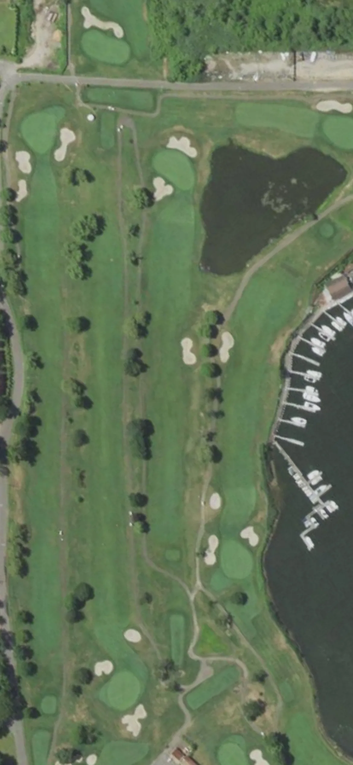 Lawrence Yacht & Country Club hole 2 aerial preview, par 4, 390 yards