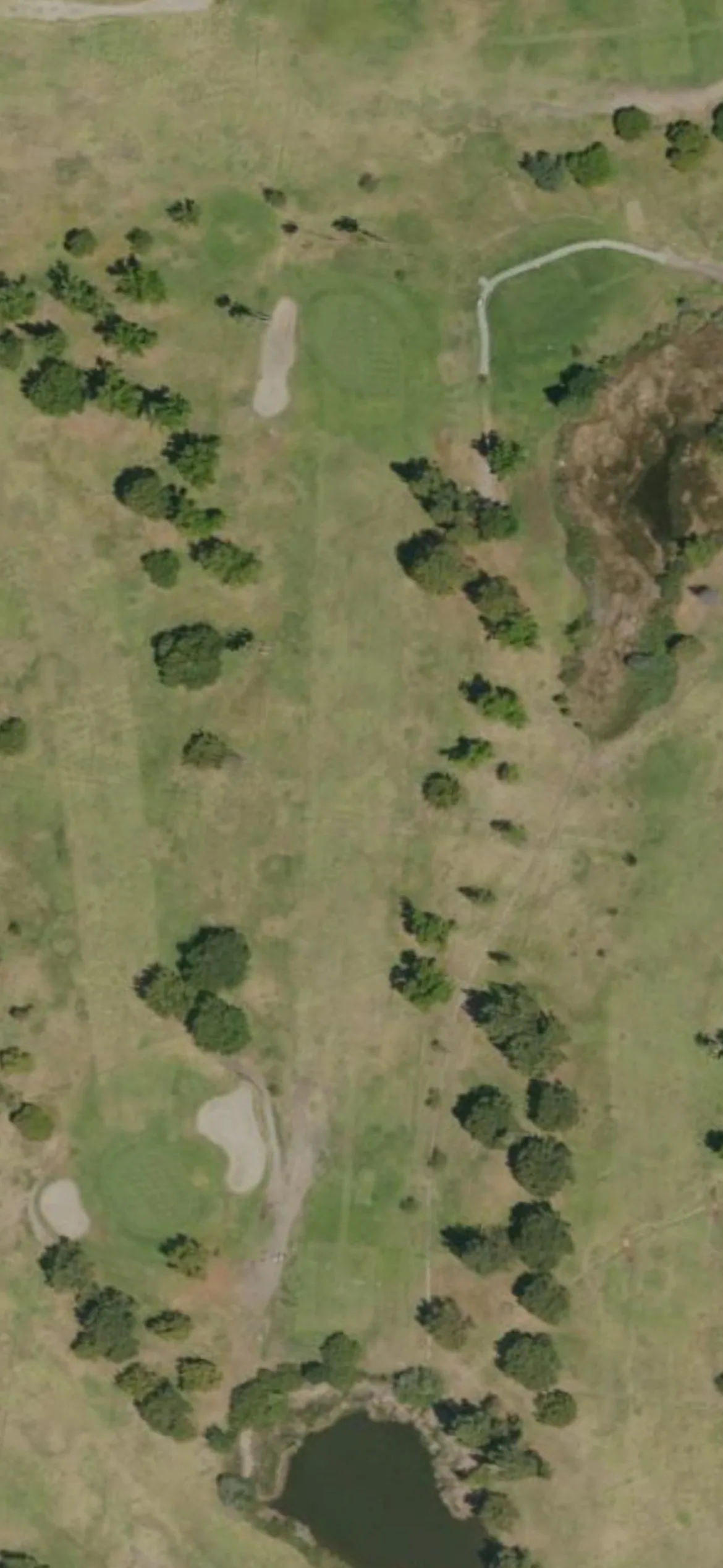Woodley Lakes Golf Course hole 11 aerial preview, par 4, 331 yards