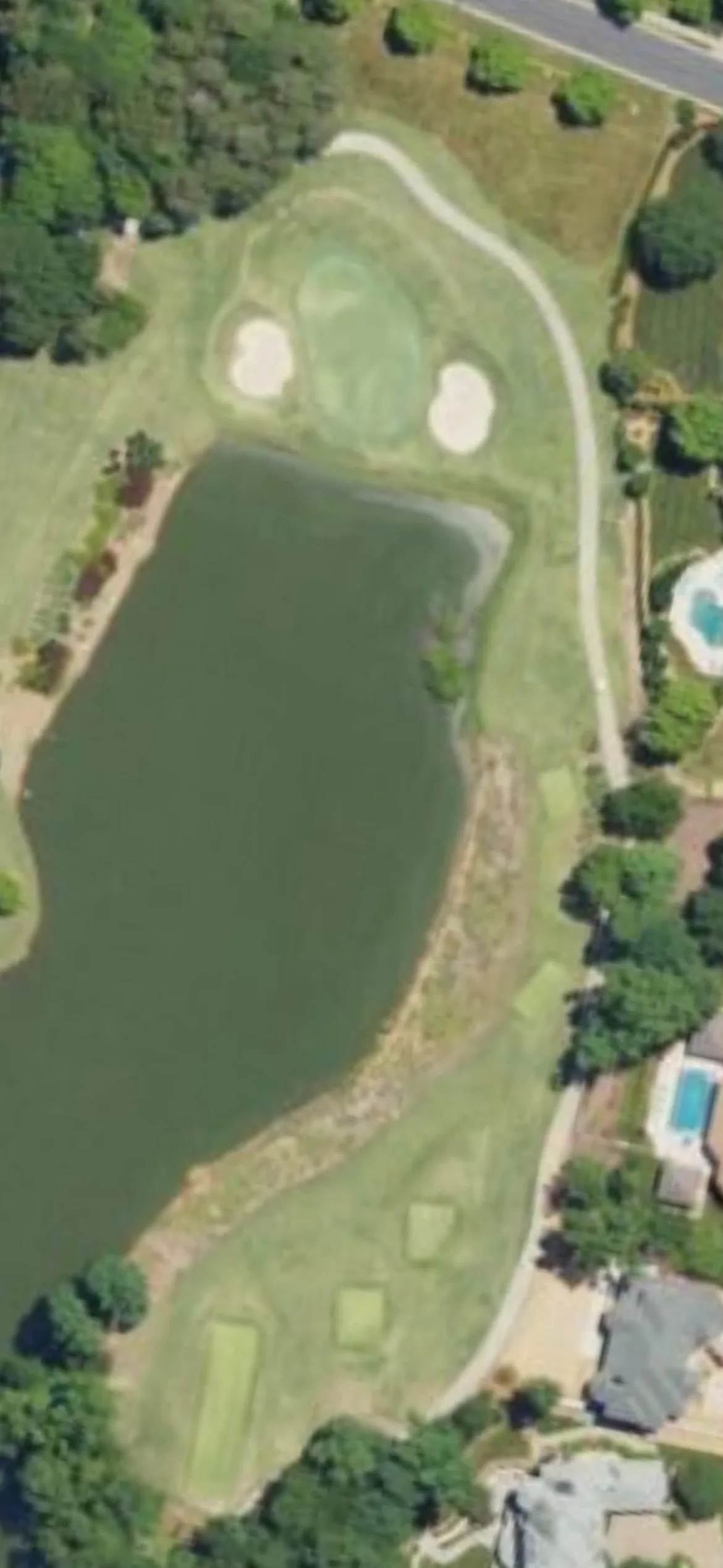 Ballantyne CC hole 17 aerial preview, par 3, 195 yards