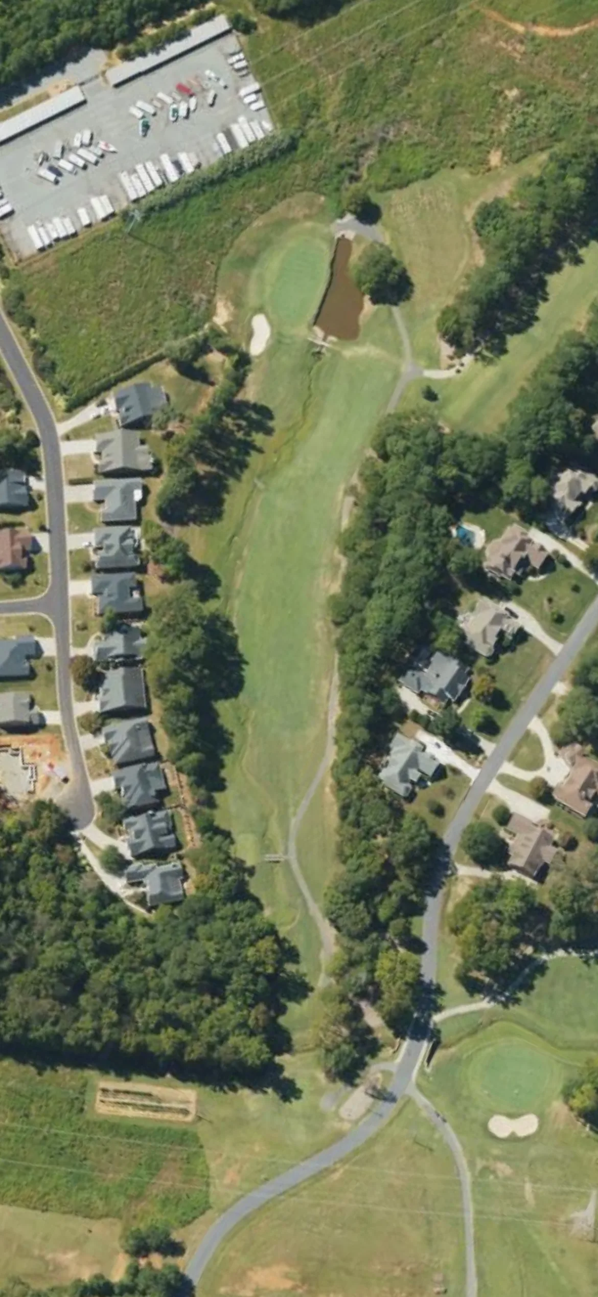 Cowans Ford CC hole 13 aerial preview, par 4, 390 yards