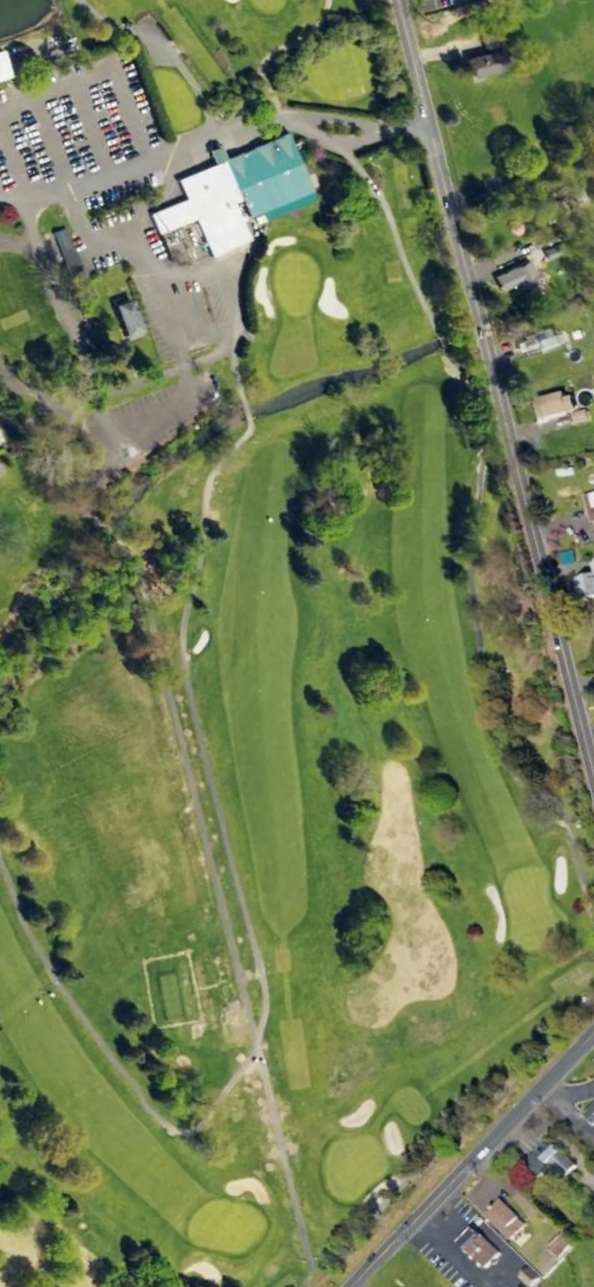 Bensalem Country Club hole 18 aerial preview, par 4, 391 yards