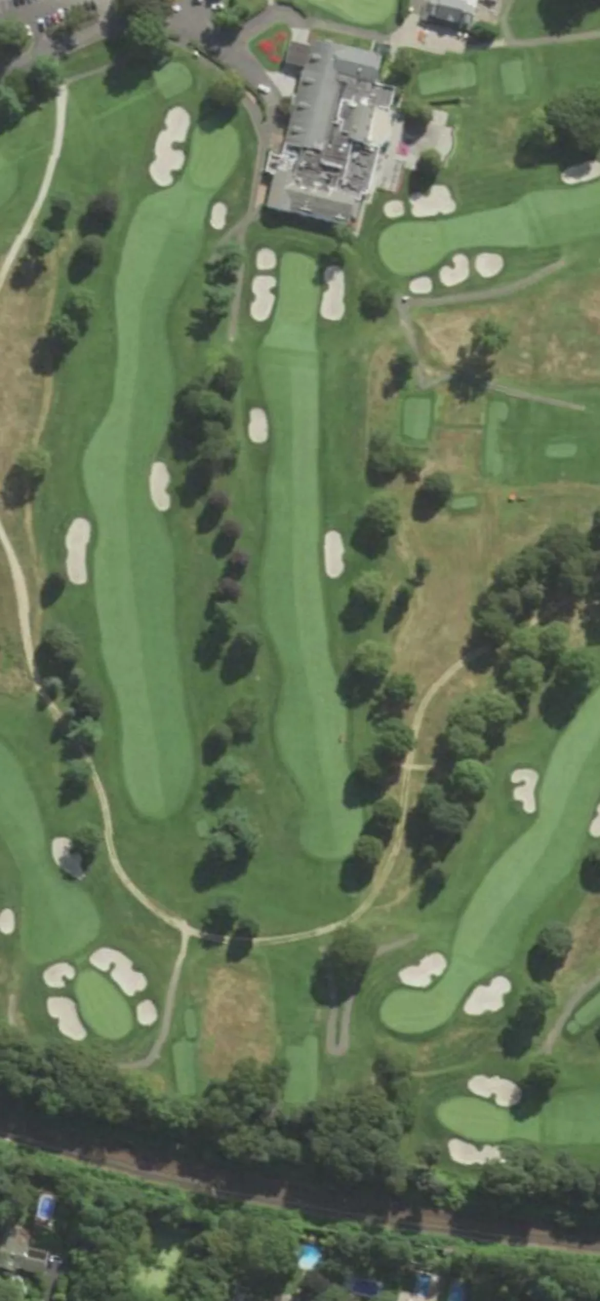 Glen Head Country Club hole 9 aerial preview, par 4, 386 yards