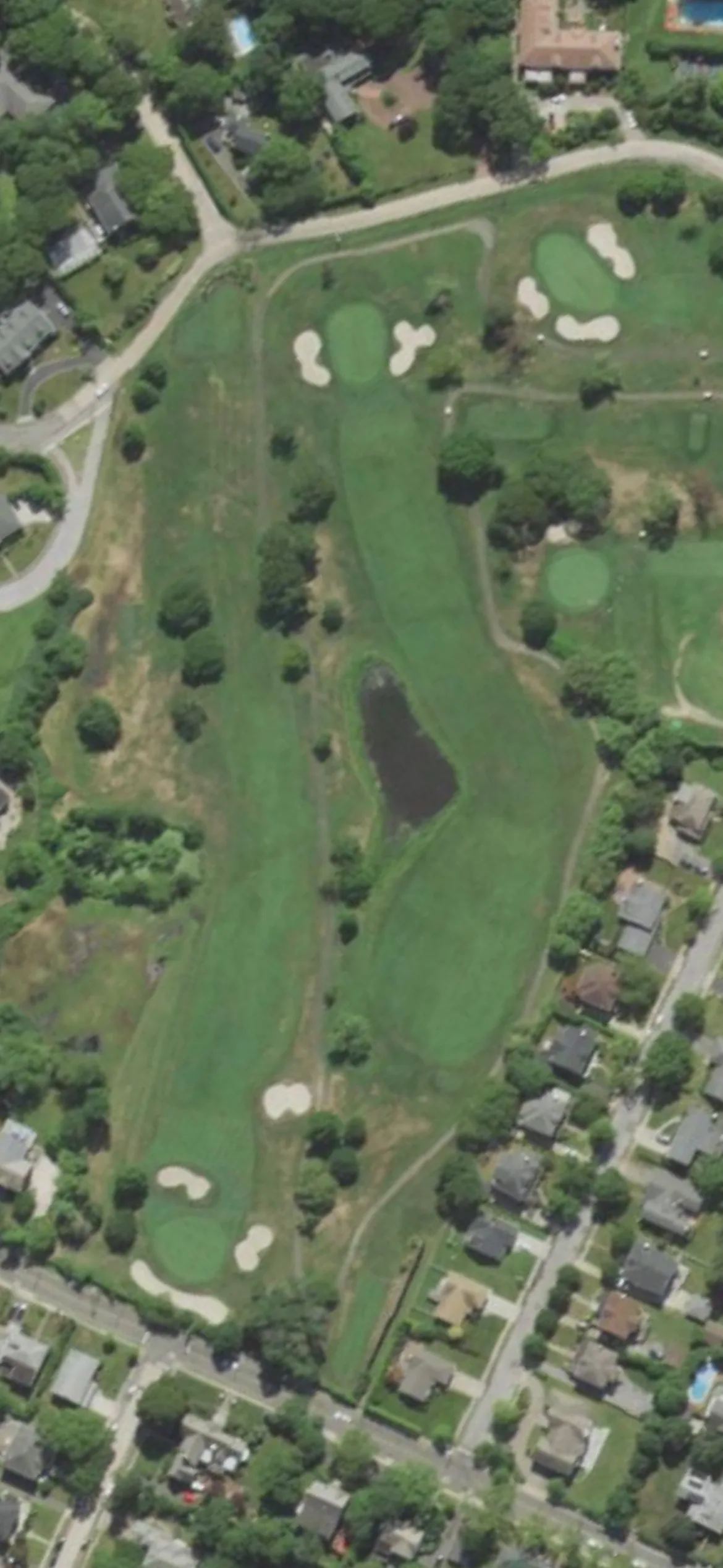 Lawrence Yacht & Country Club hole 7 aerial preview, par 4, 394 yards