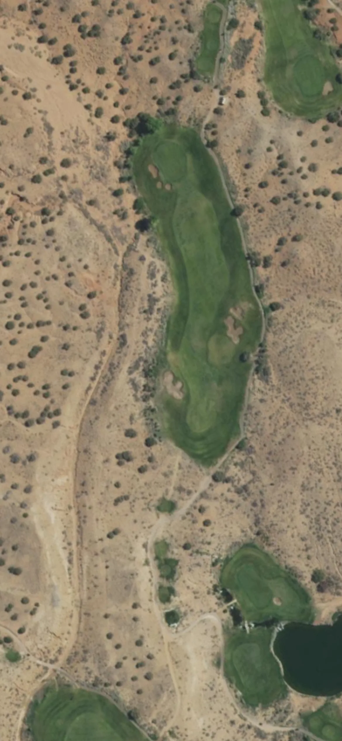 Twin Warriors GC hole 5 aerial preview, par 4, 460 yards