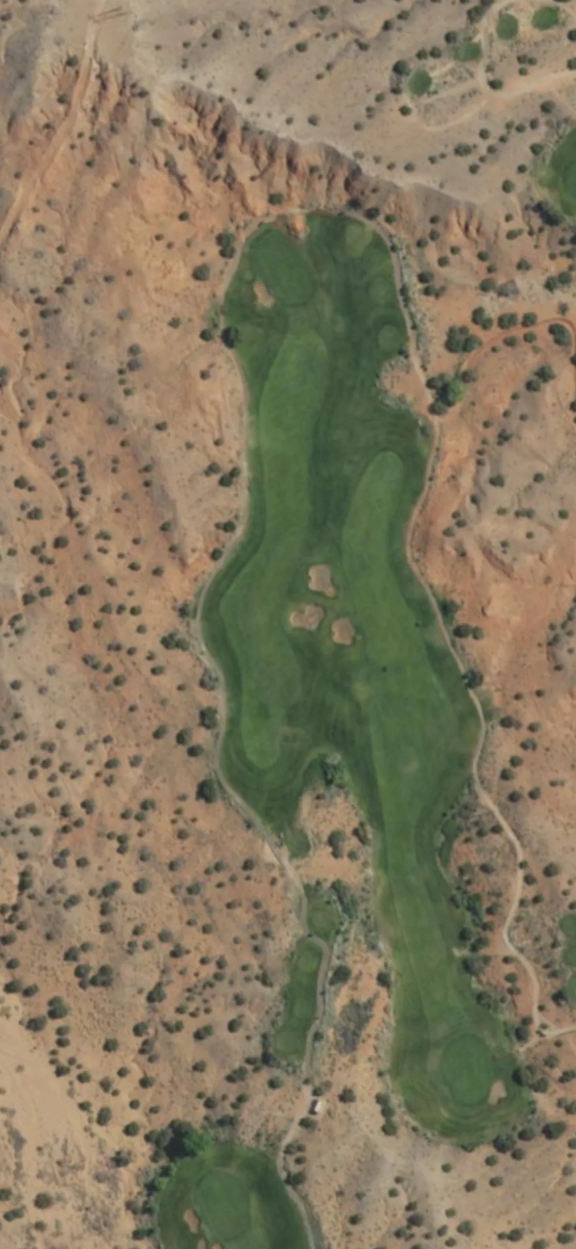 Twin Warriors GC hole 6 aerial preview, par 4, 449 yards
