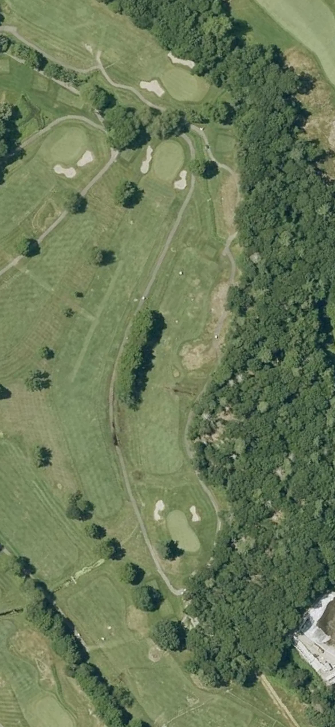 Brookline Golf Course hole 8 aerial preview, par 4, 401 yards