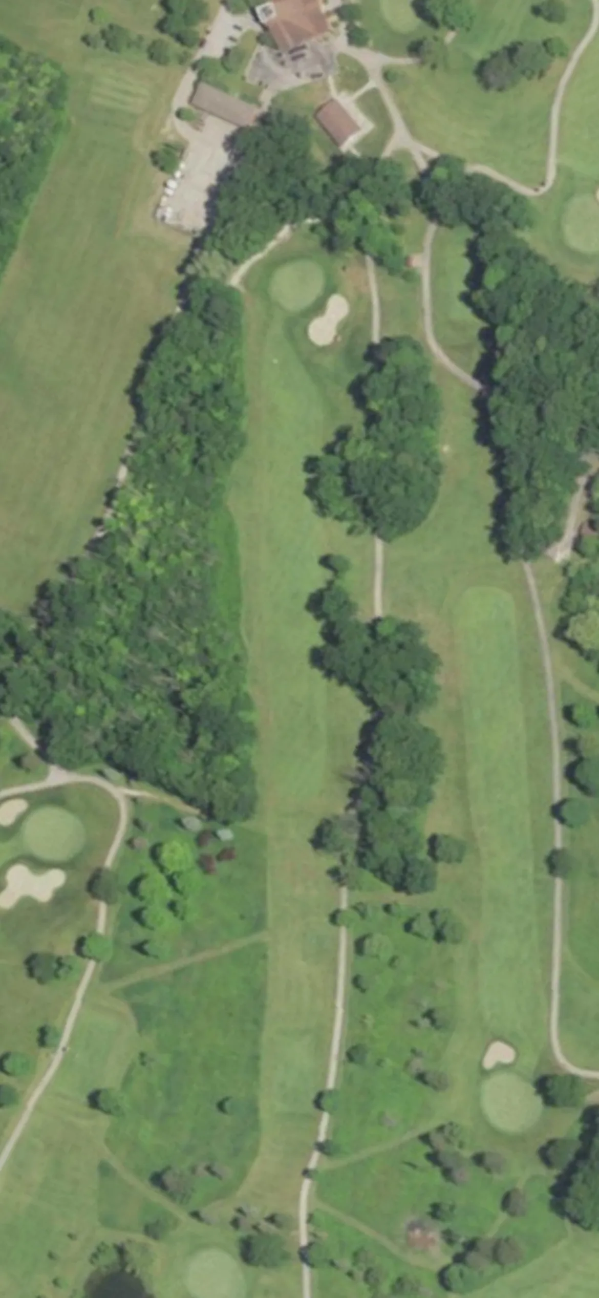 Oakwood Park Golf Course hole 18 aerial preview, par 4, 401 yards